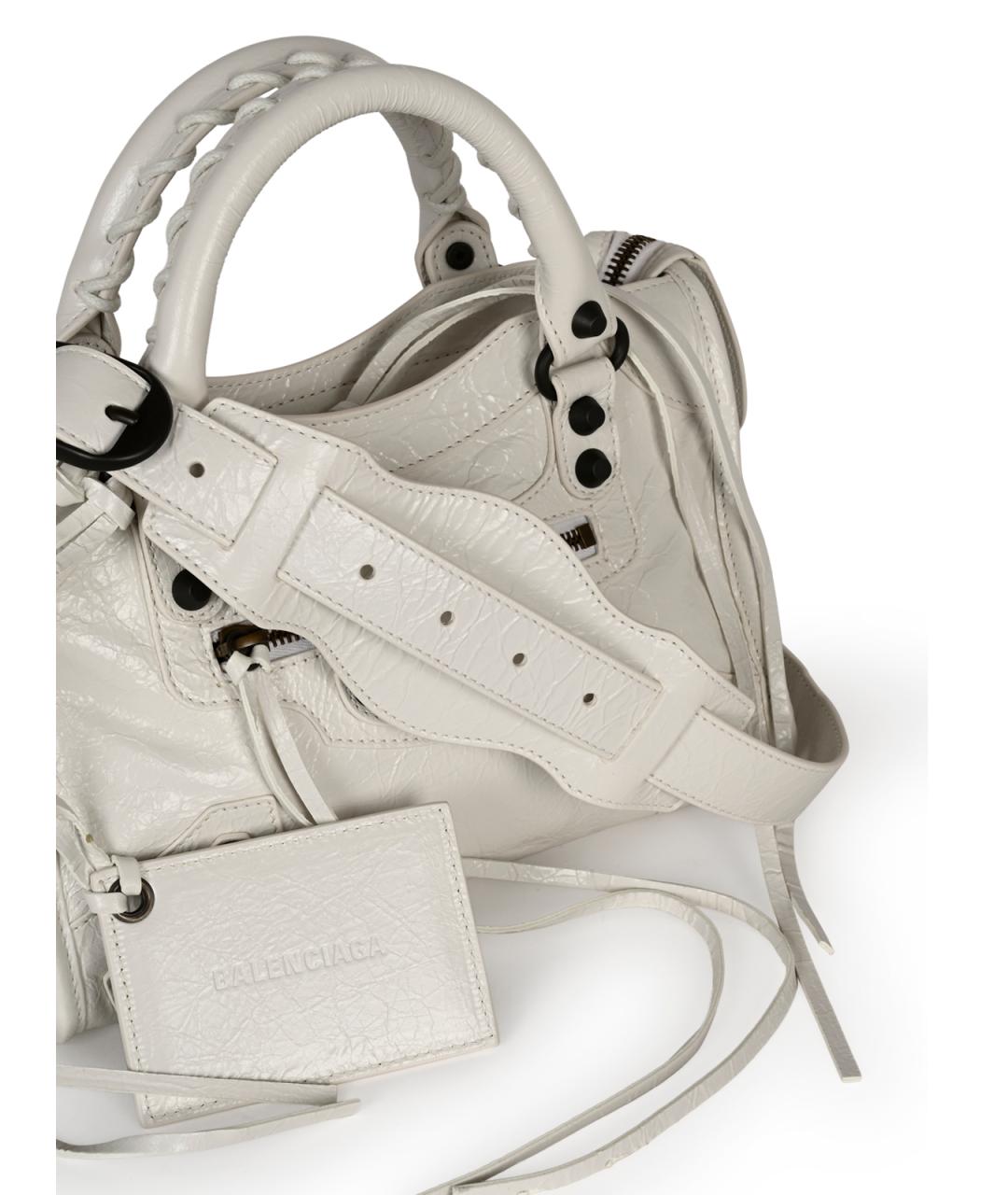 BALENCIAGA Белая кожаная сумка тоут, фото 4
