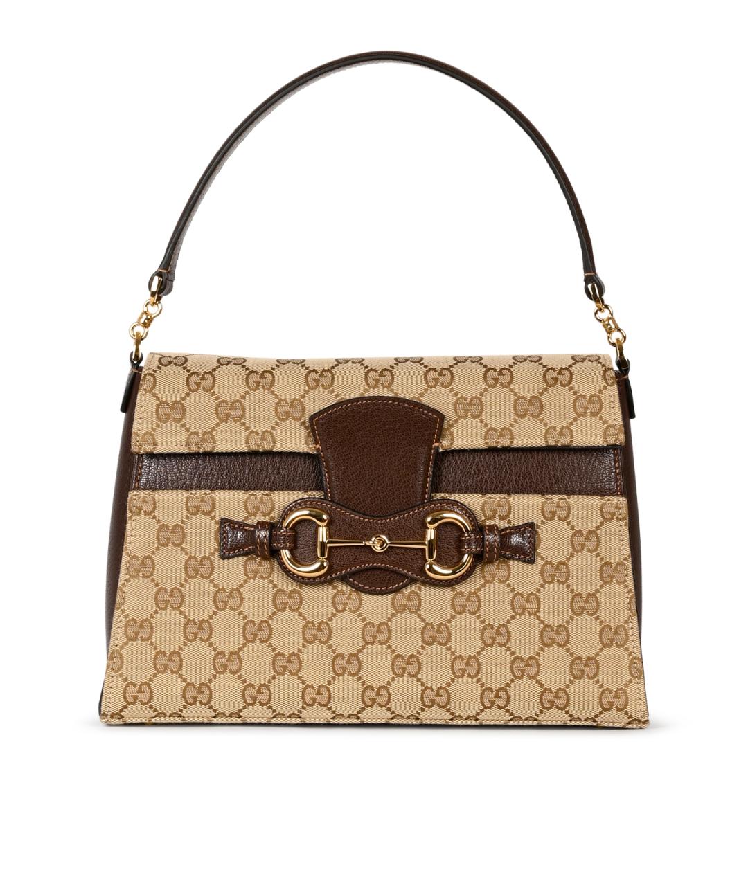 GUCCI Бежевая жаккардовая сумка через плечо, фото 1
