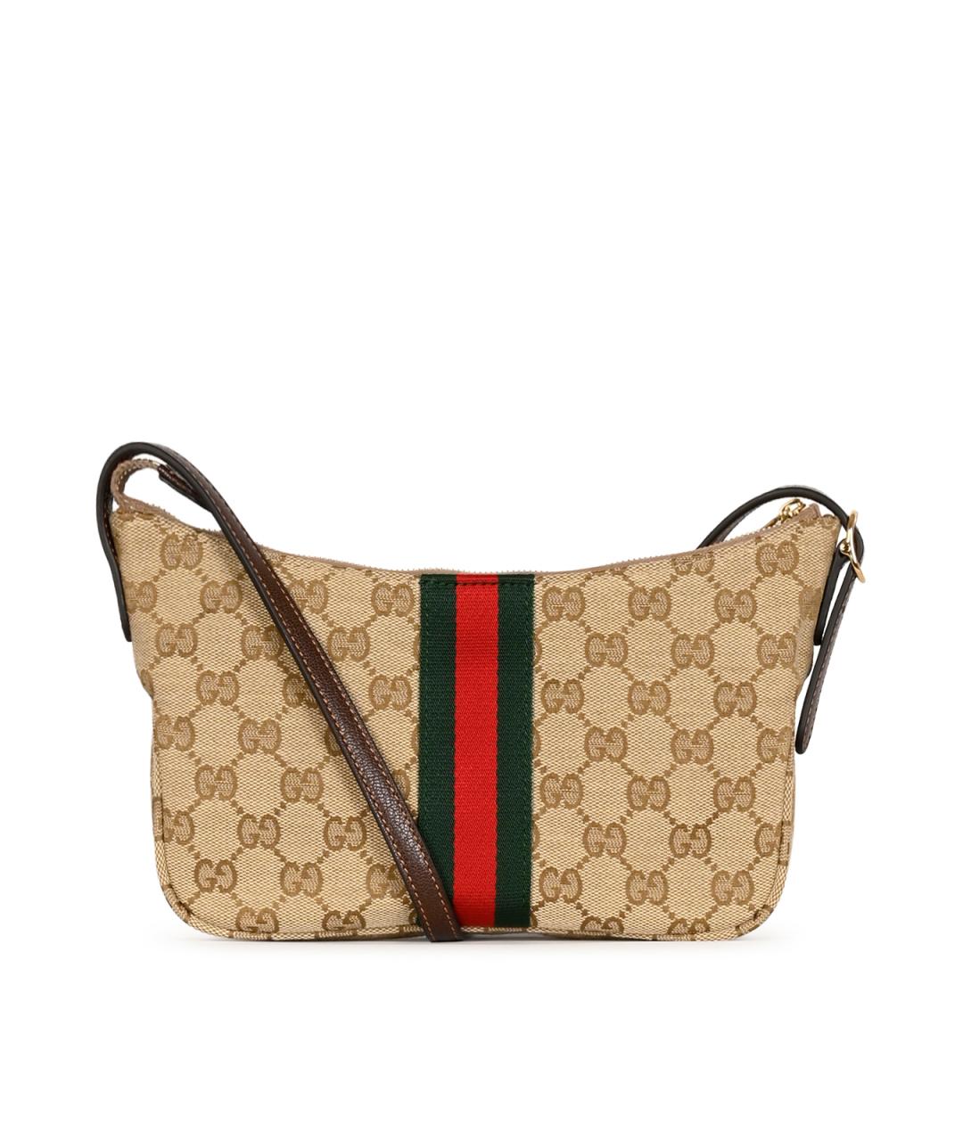GUCCI Бежевая сумка на плечо из канвы, фото 3
