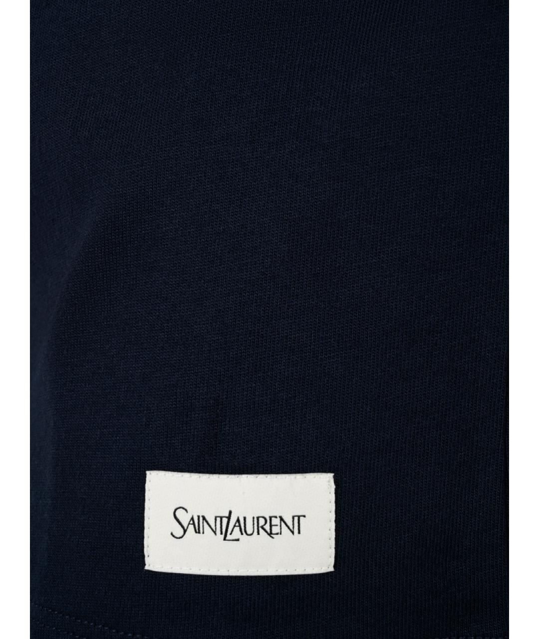SAINT LAURENT Темно-синяя хлопковая футболка, фото 3