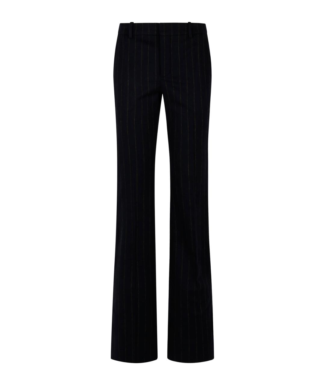 SAINT LAURENT Темно-синие шерстяные прямые брюки, фото 1