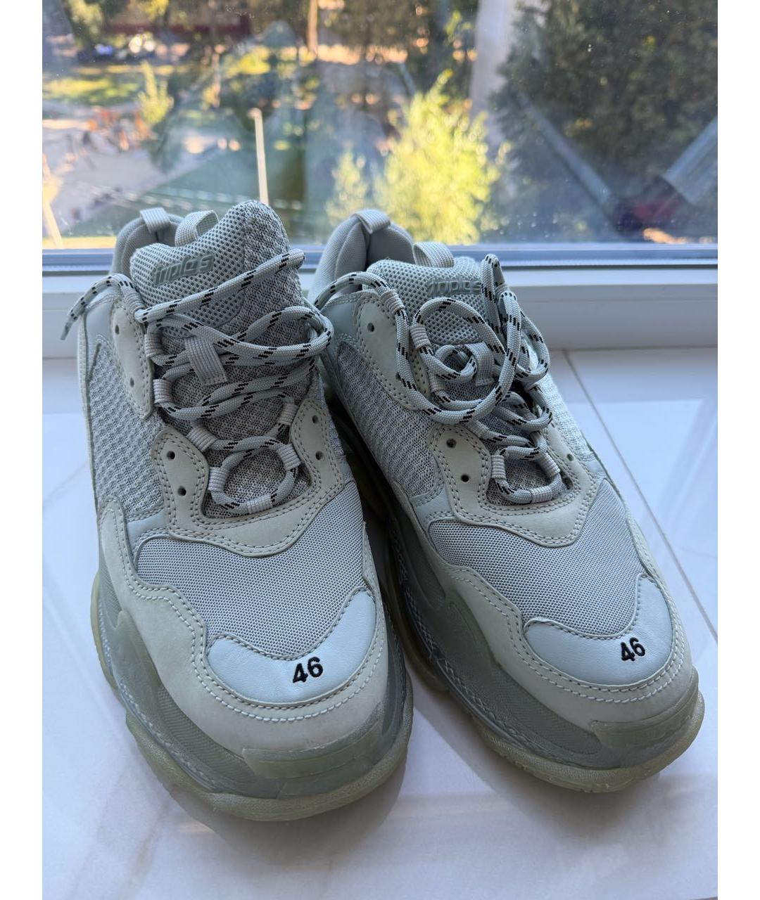 BALENCIAGA Серые кожаные низкие кроссовки / кеды, фото 4