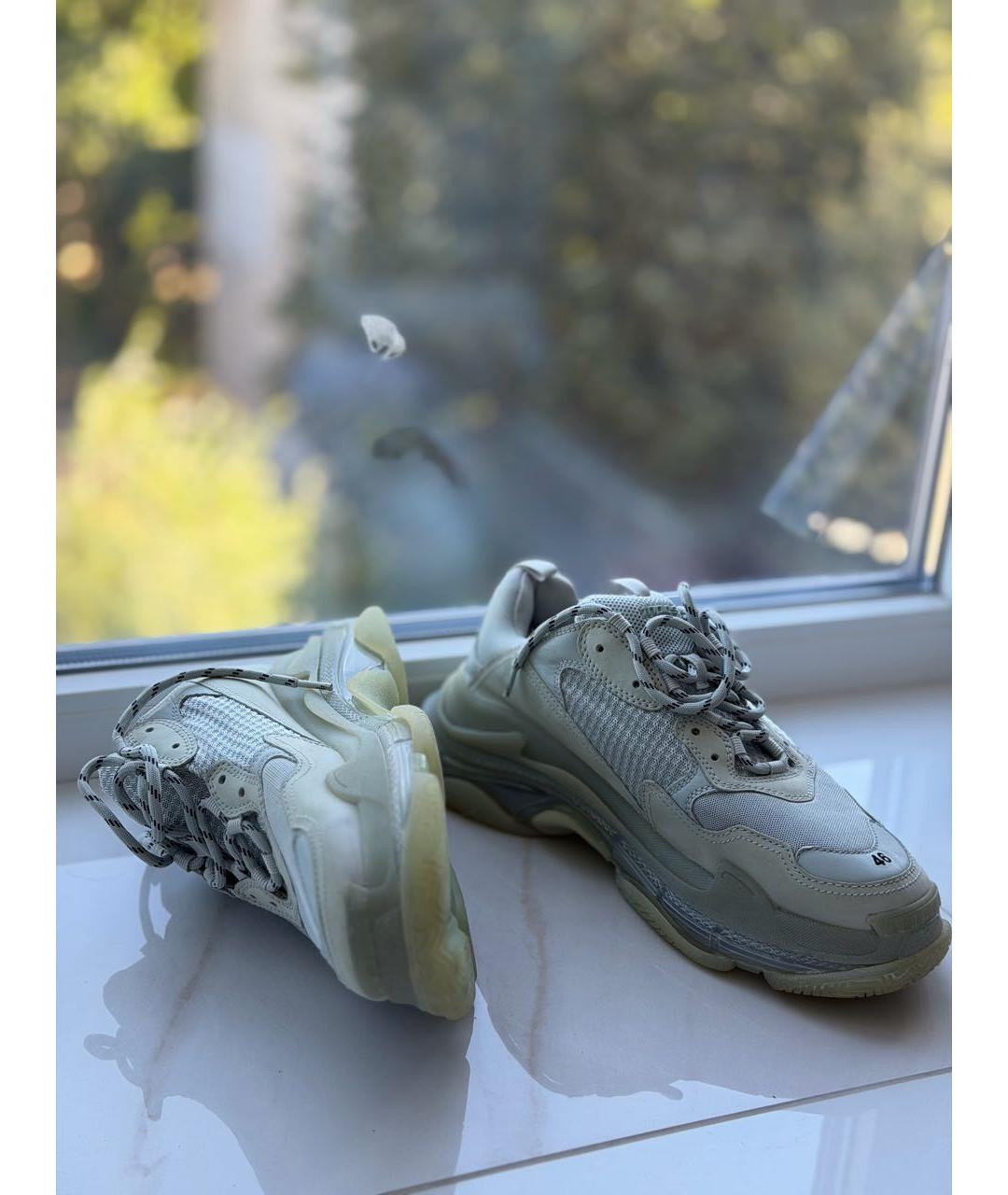 BALENCIAGA Серые кожаные низкие кроссовки / кеды, фото 3