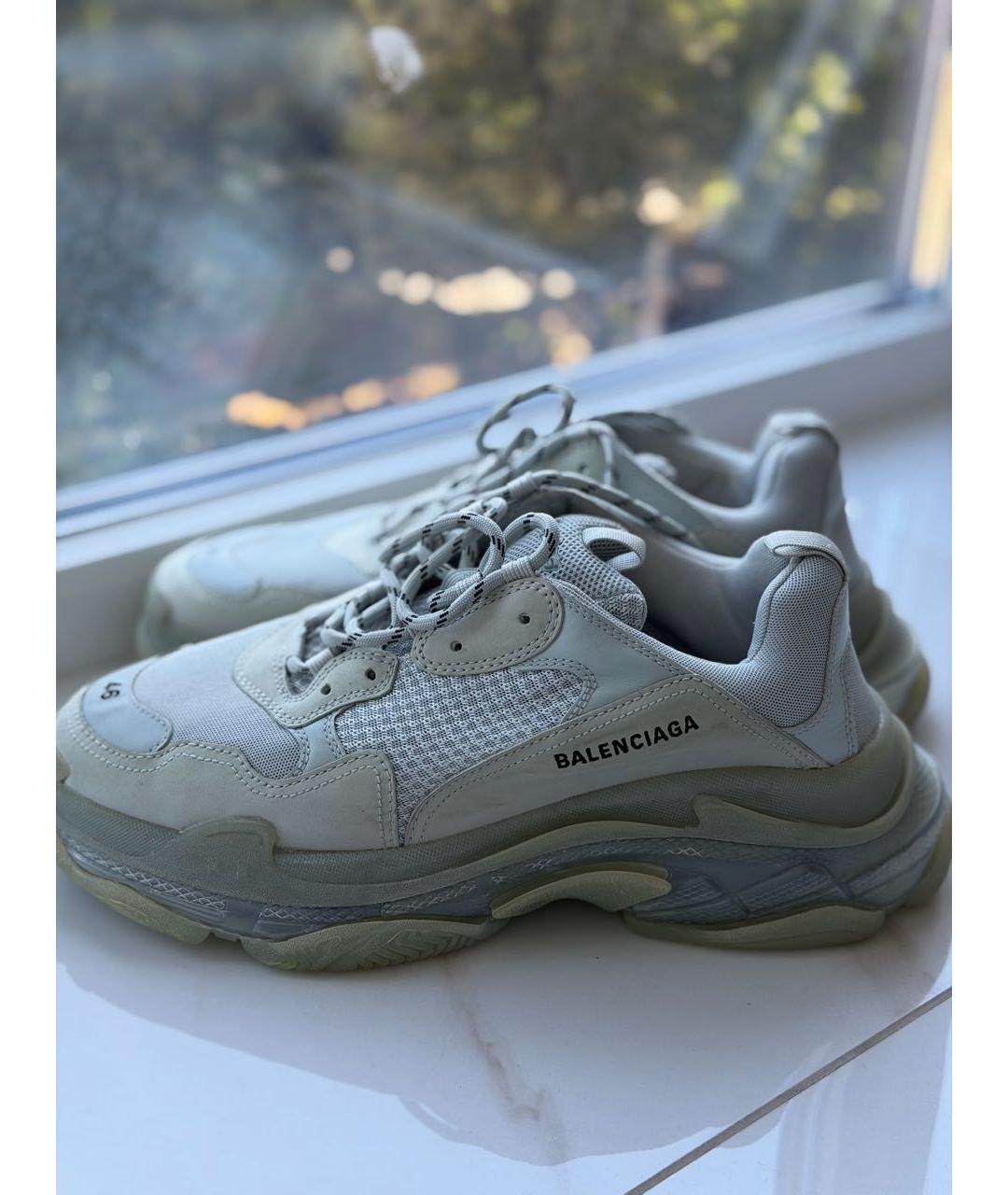BALENCIAGA Серые кожаные низкие кроссовки / кеды, фото 9