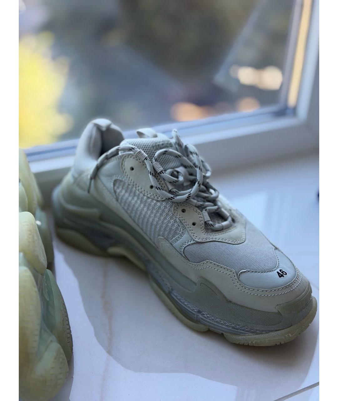 BALENCIAGA Серые кожаные низкие кроссовки / кеды, фото 2