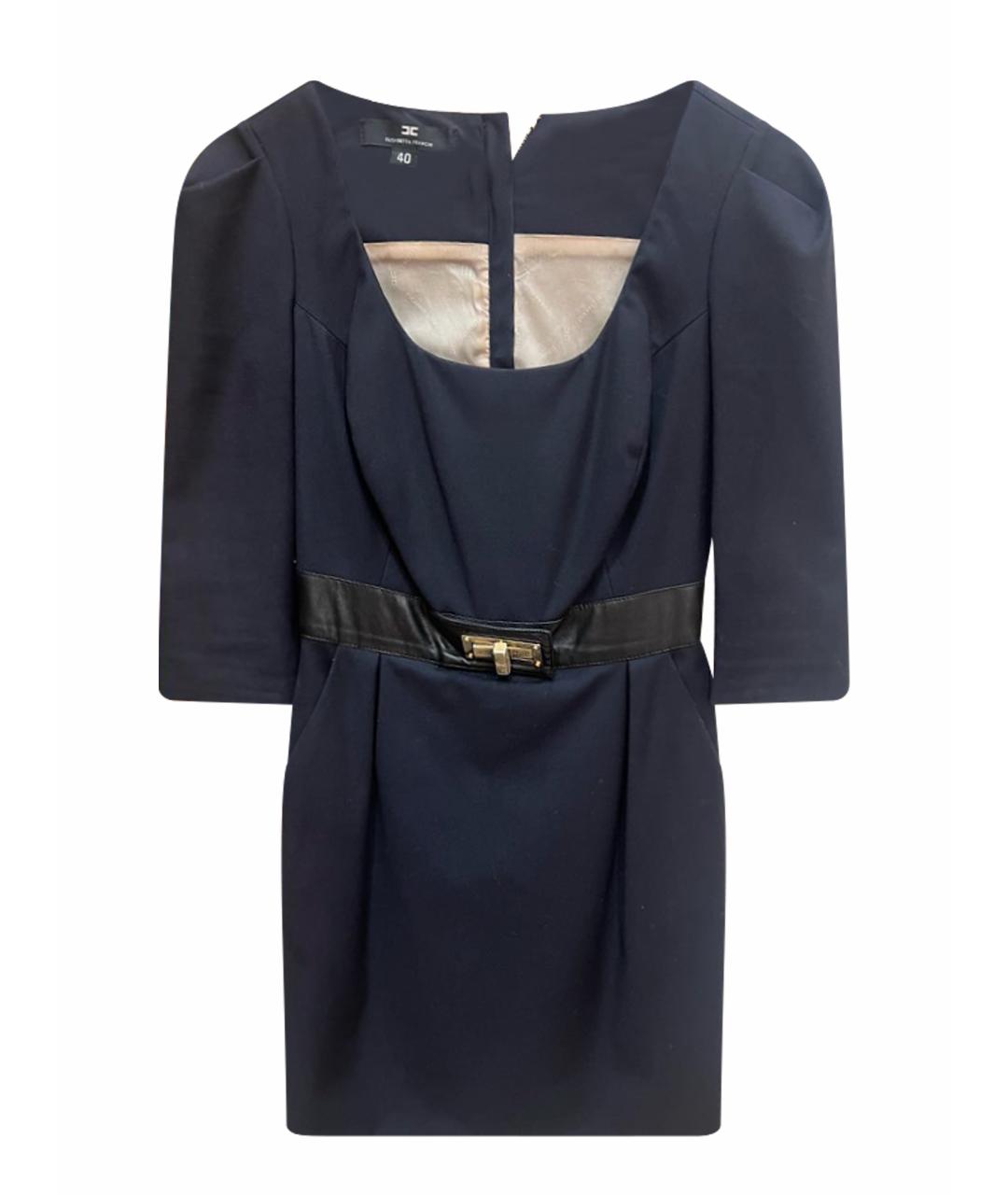 ELISABETTA FRANCHI Темно-синее хлопковое коктейльное платье, фото 1