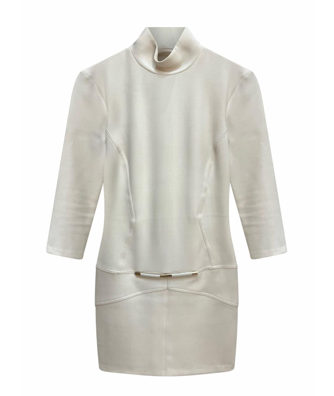 ELISABETTA FRANCHI Белое шерстяное коктейльное платье, фото 1