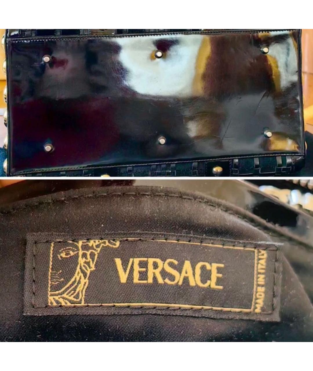 VERSACE Черная сумка тоут из лакированной кожи, фото 4