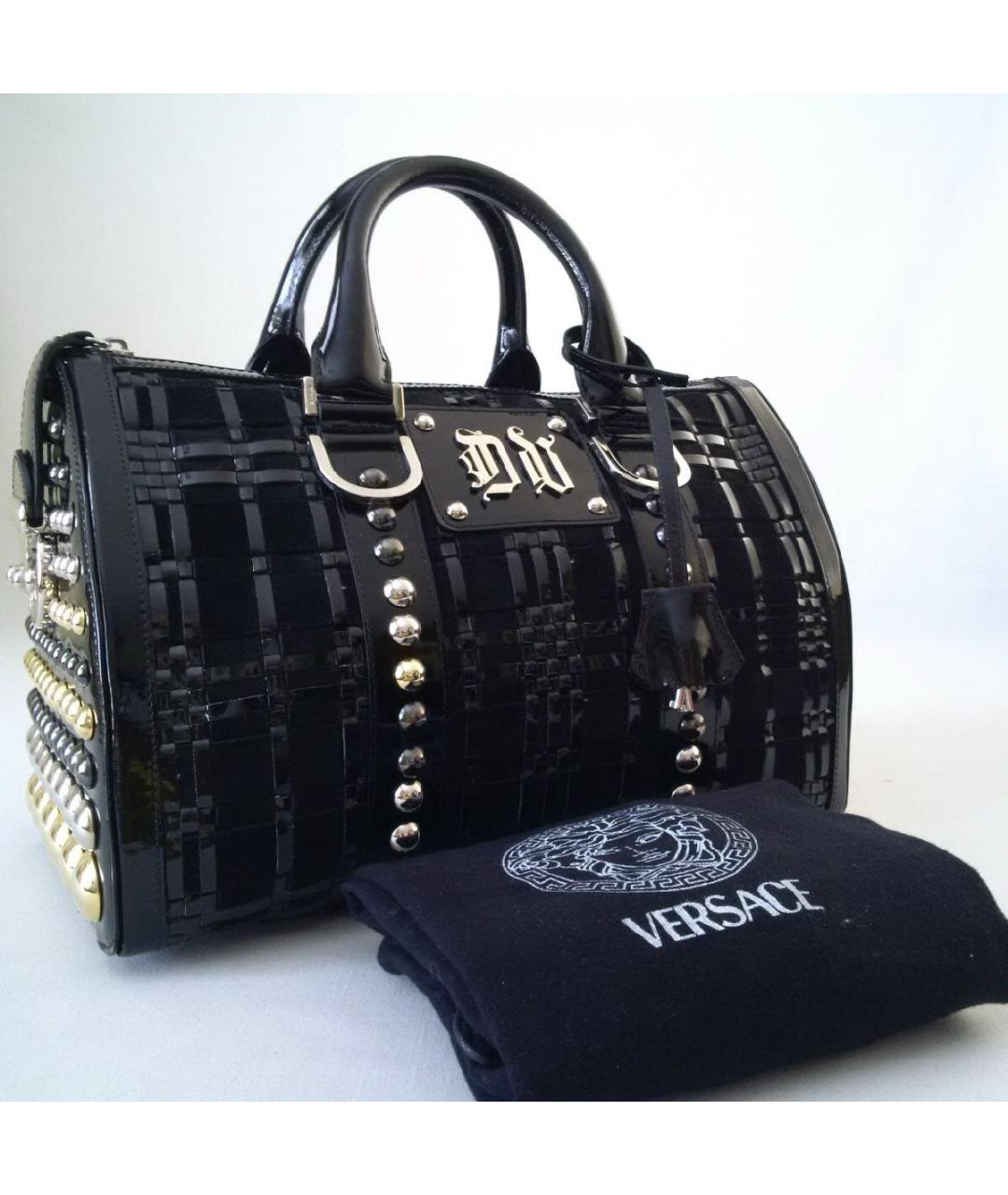 VERSACE Черная сумка тоут из лакированной кожи, фото 7