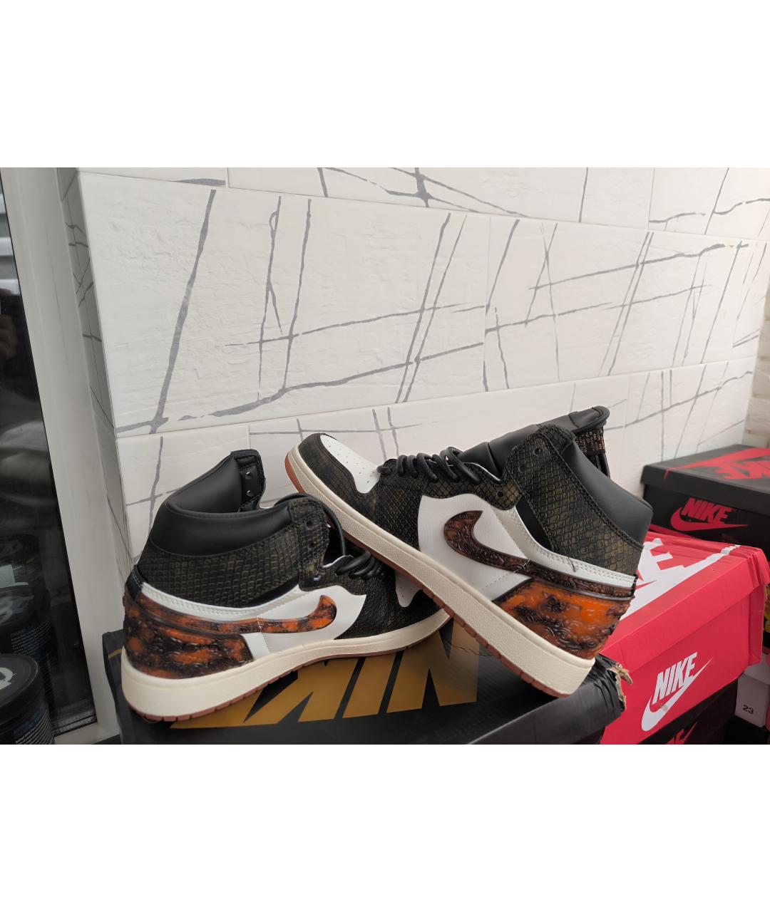 NIKE Черные кожаные высокие кроссовки / кеды, фото 2