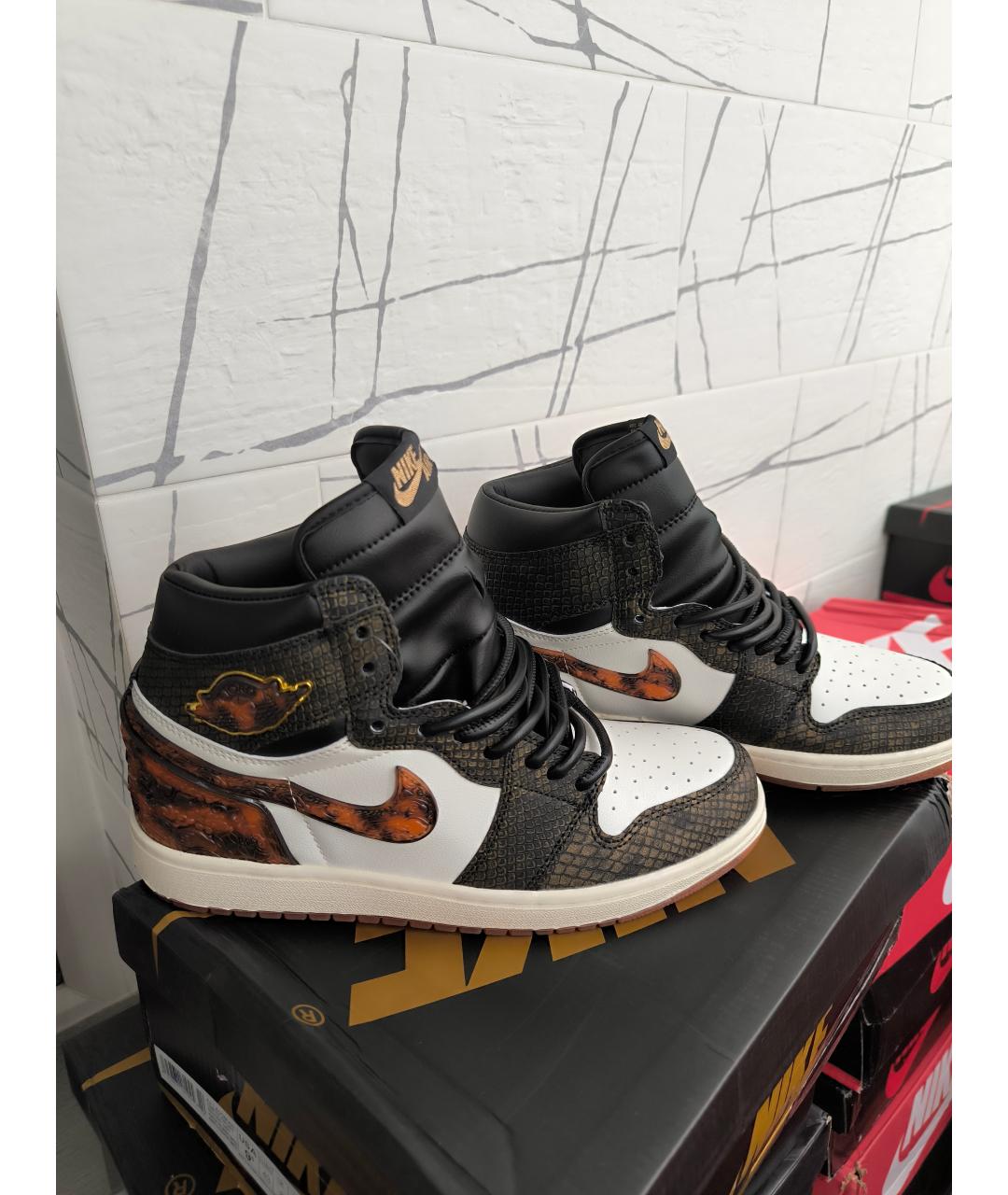 NIKE Черные кожаные высокие кроссовки / кеды, фото 3