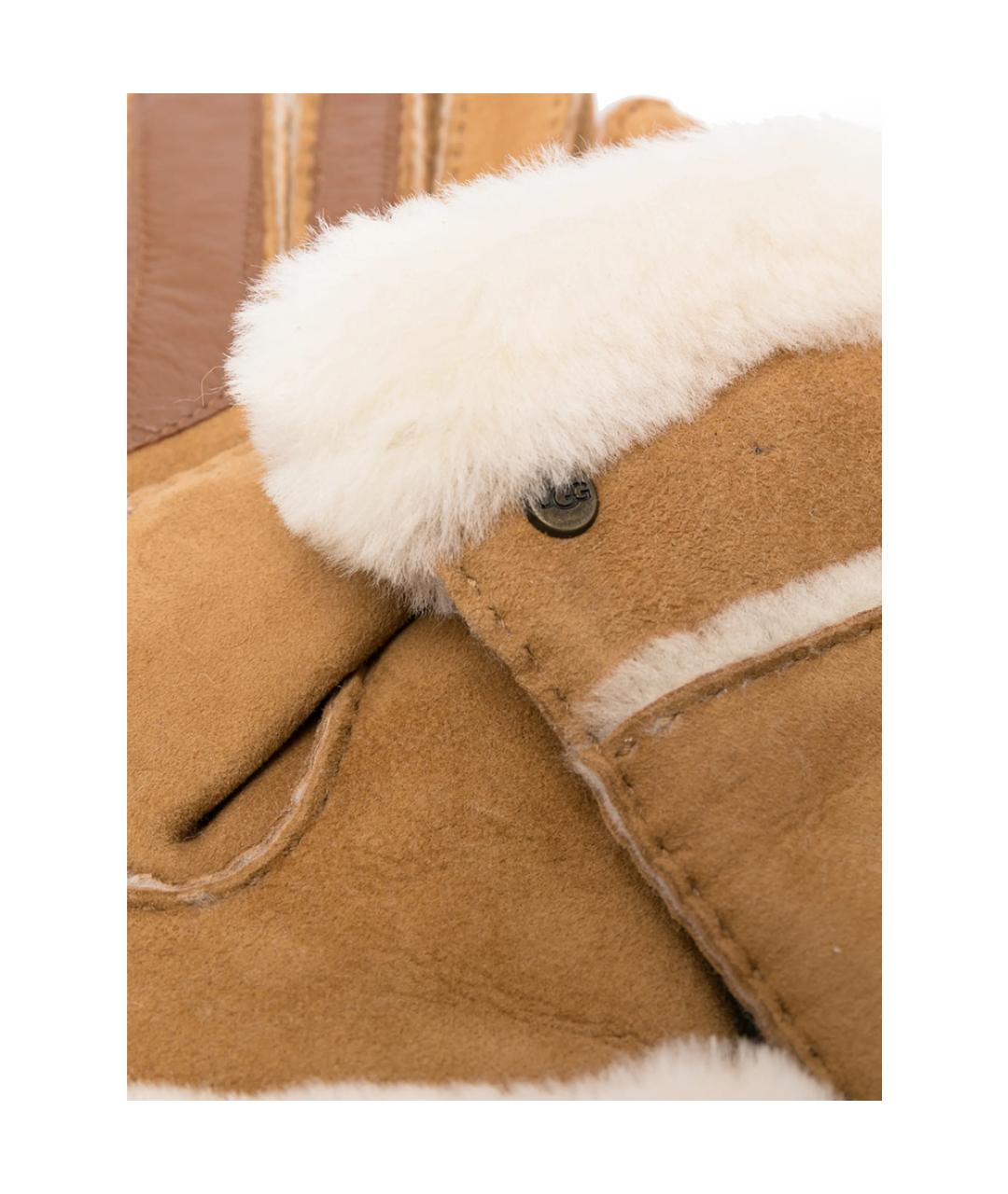 UGG Бежевые кожаные перчатки, фото 2