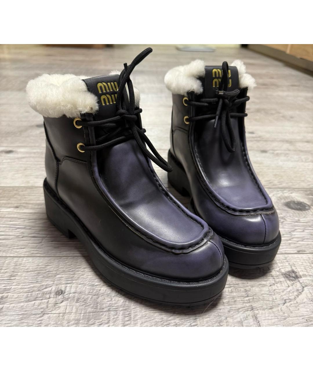 MIU MIU Фиолетовые кожаные ботинки, фото 2