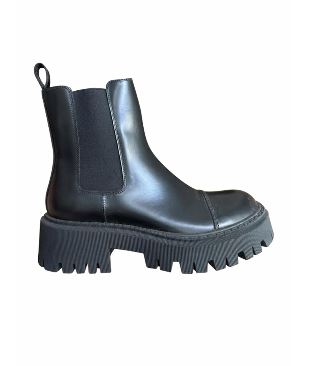 BALENCIAGA Черные кожаные ботинки, фото 1