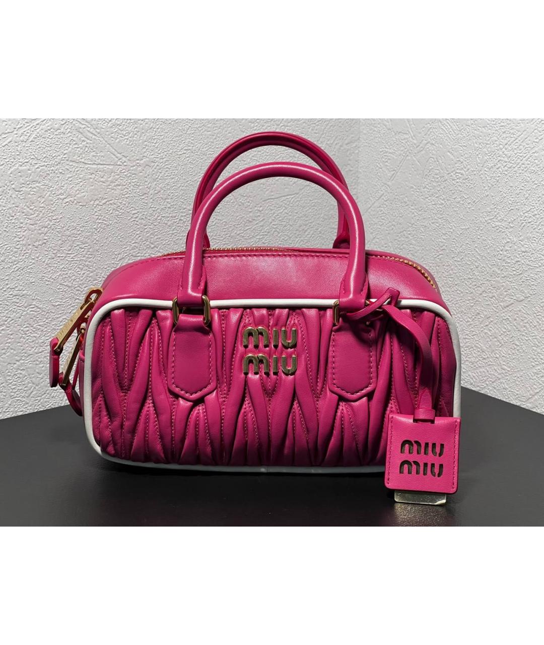 MIU MIU Коралловая кожаная сумка с короткими ручками, фото 7