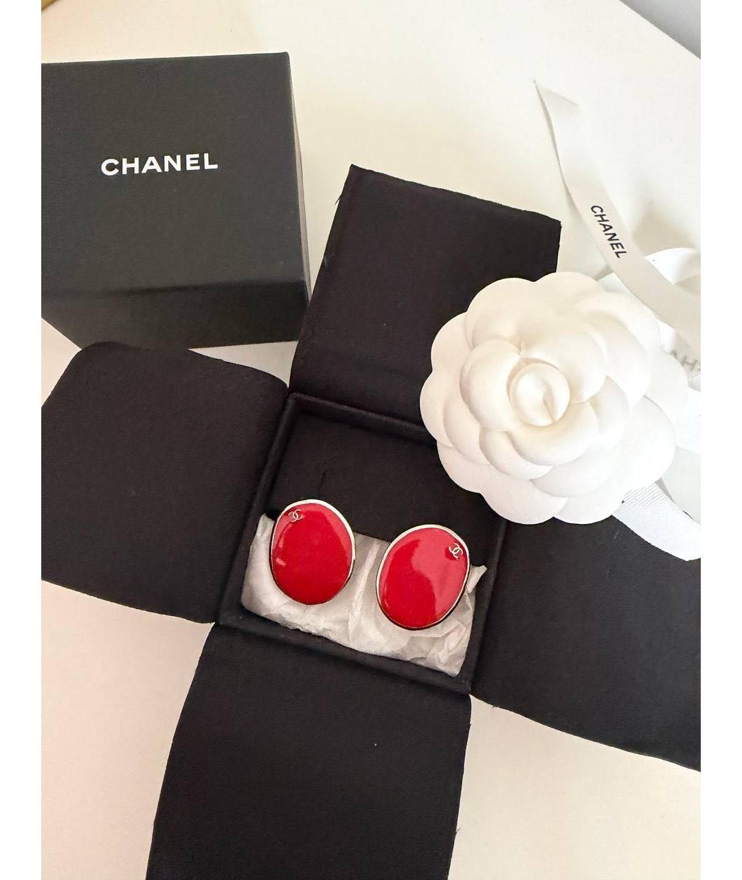 CHANEL Красные металлические серьги, фото 3