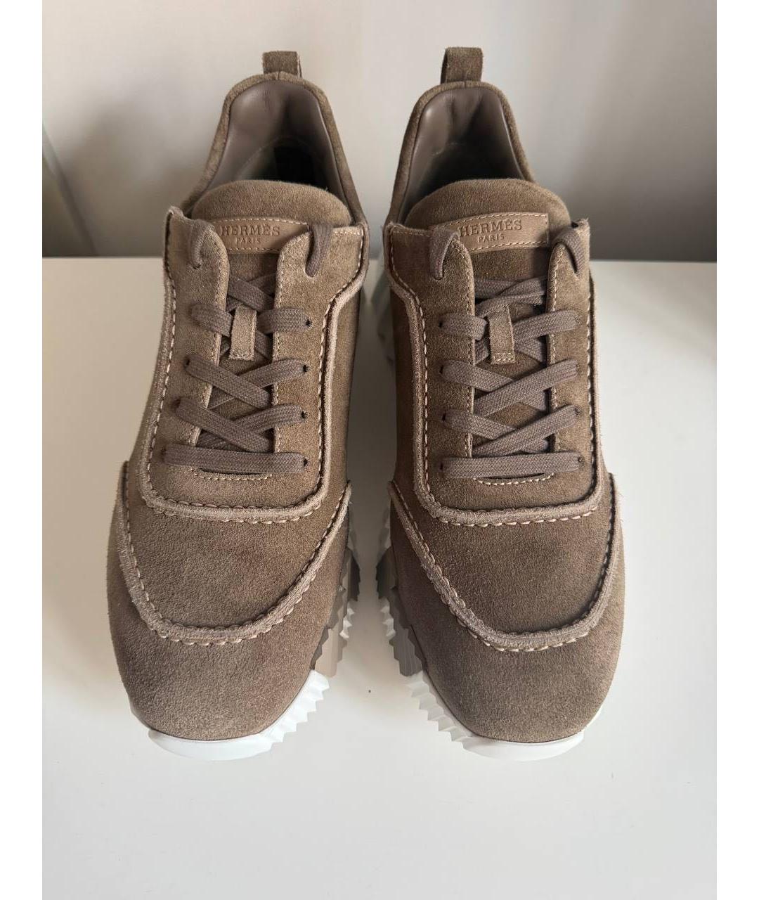 HERMES Коричневые замшевые кроссовки, фото 3