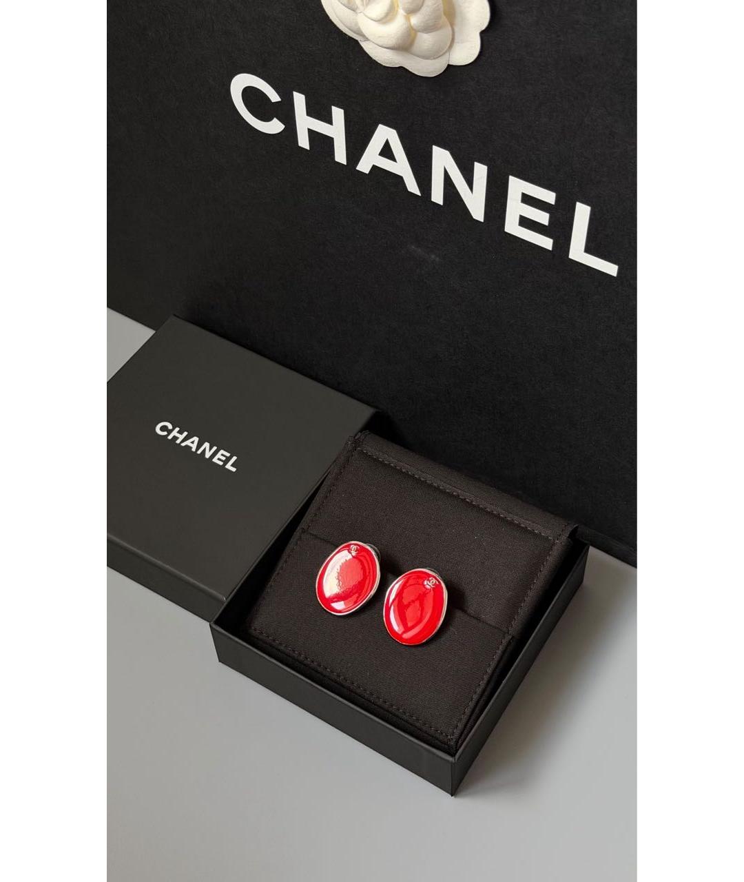 CHANEL Красные металлические серьги, фото 2