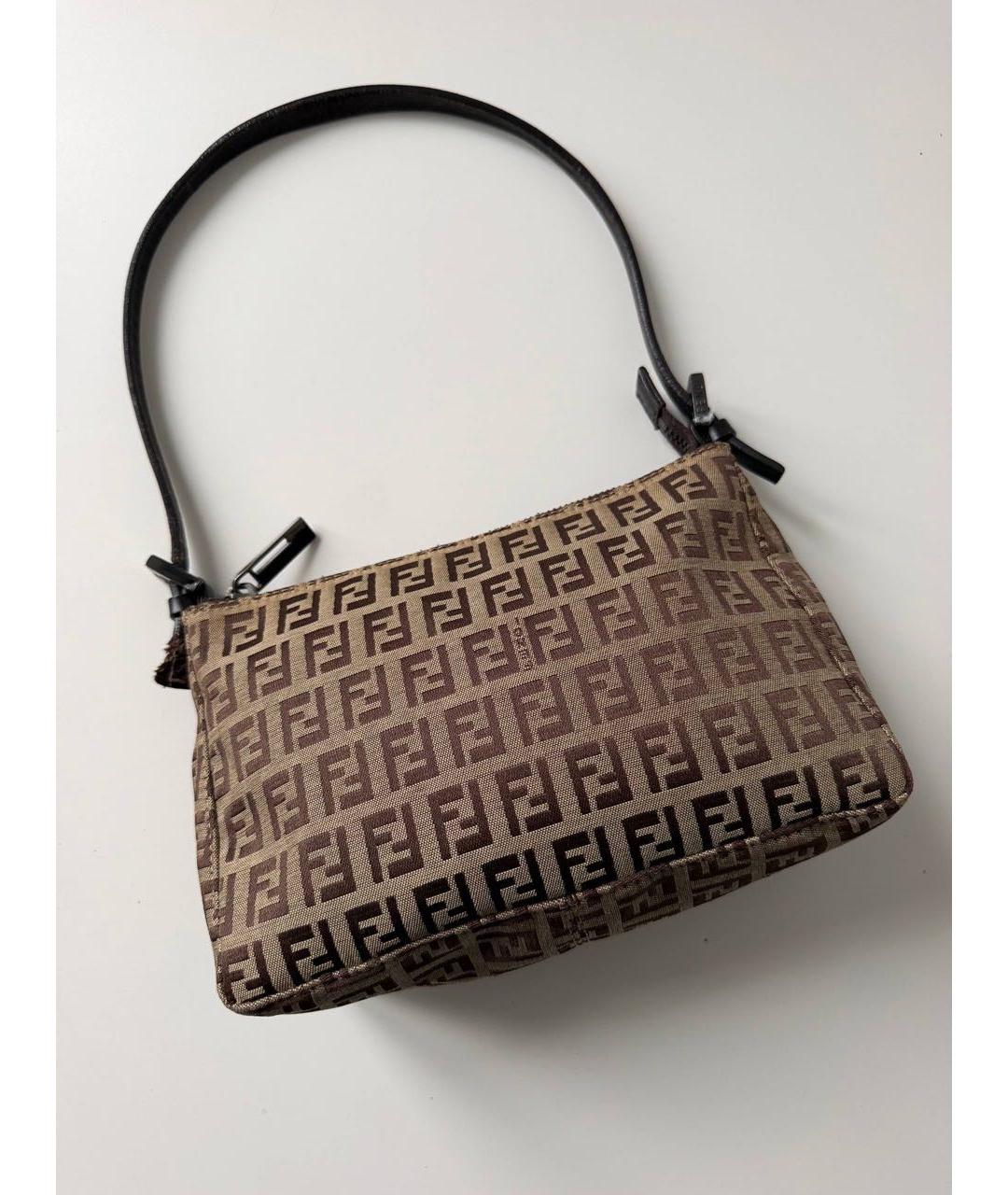 FENDI Коричневая сумка с короткими ручками из канвы, фото 5