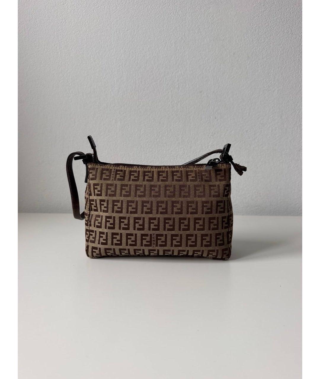 FENDI Коричневая сумка с короткими ручками из канвы, фото 8