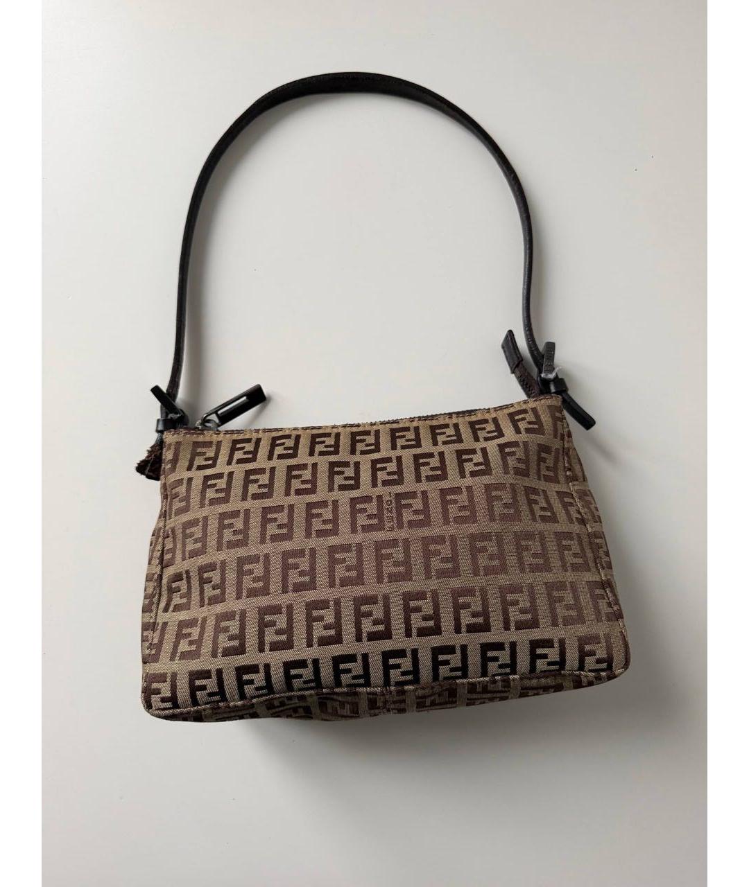 FENDI Коричневая сумка с короткими ручками из канвы, фото 7