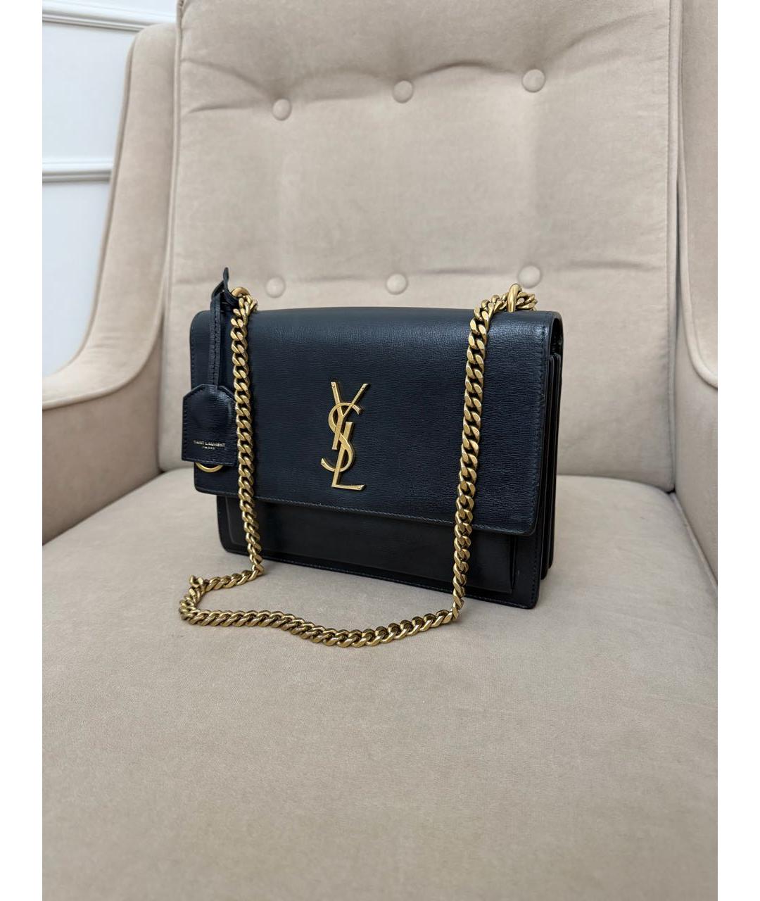 SAINT LAURENT Черная кожаная сумка через плечо, фото 2