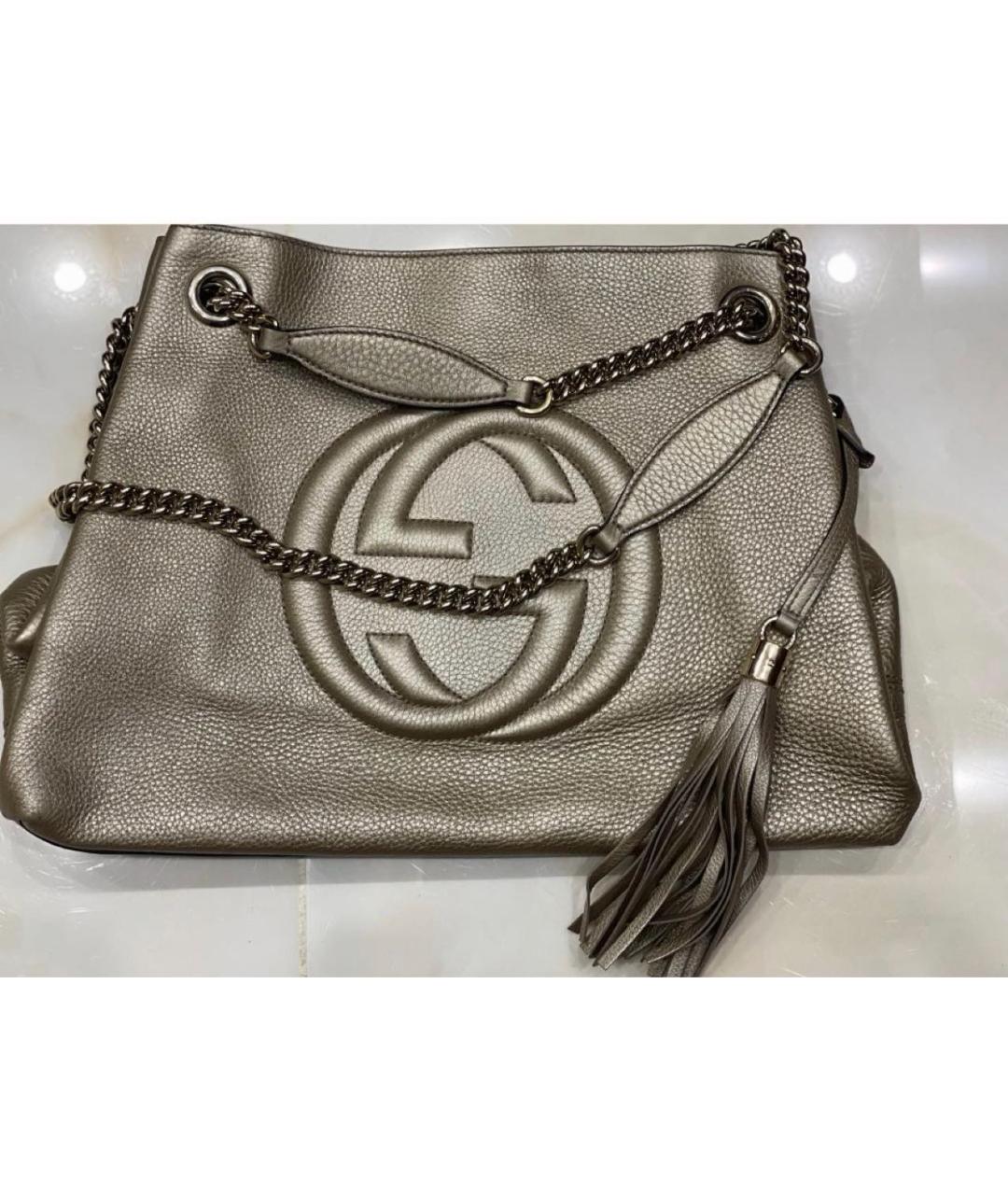 GUCCI Золотая кожаная сумка тоут, фото 8