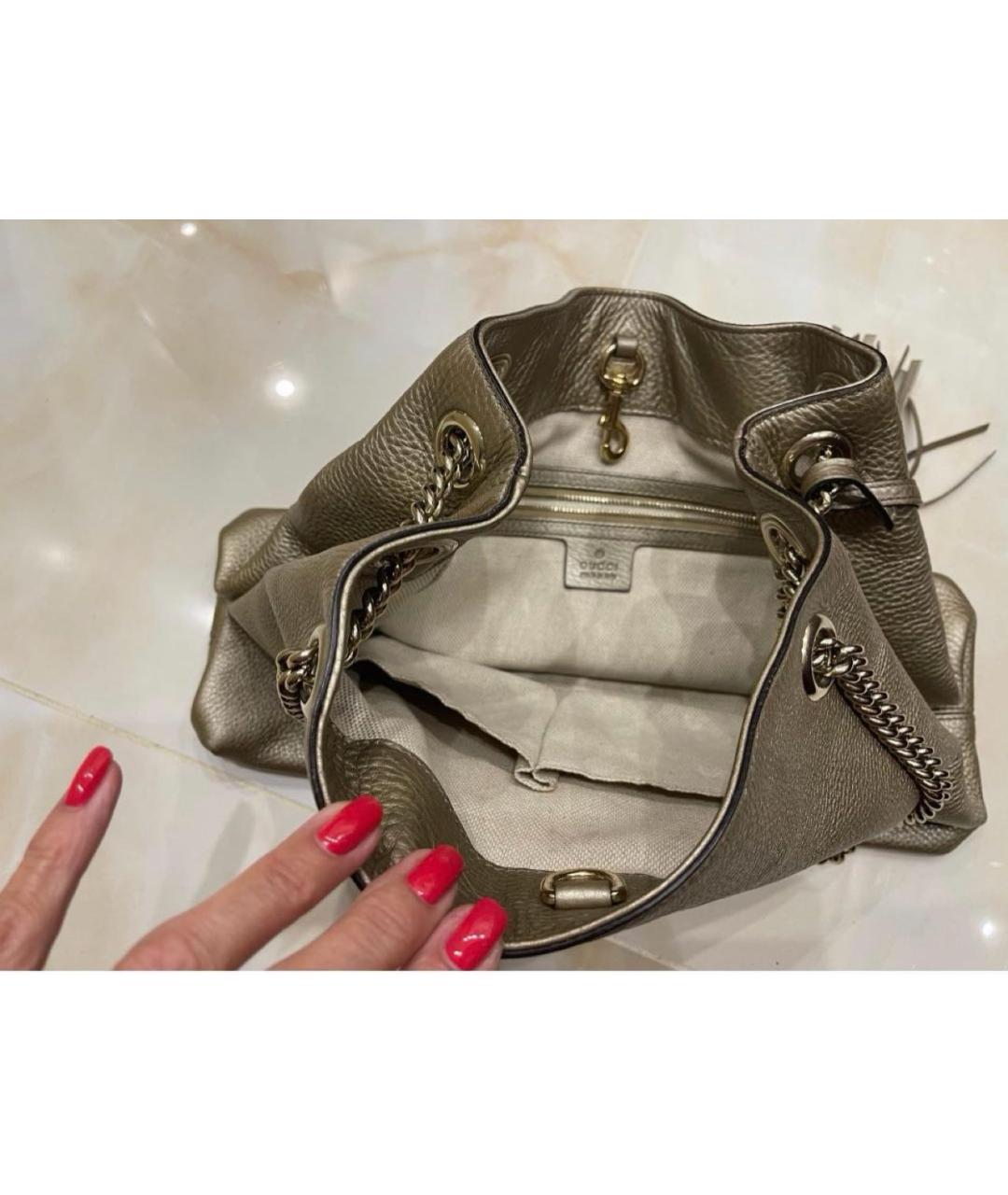 GUCCI Золотая кожаная сумка тоут, фото 7