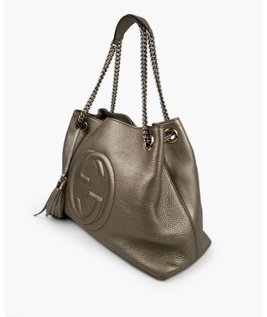 GUCCI Золотая кожаная сумка тоут, фото 5