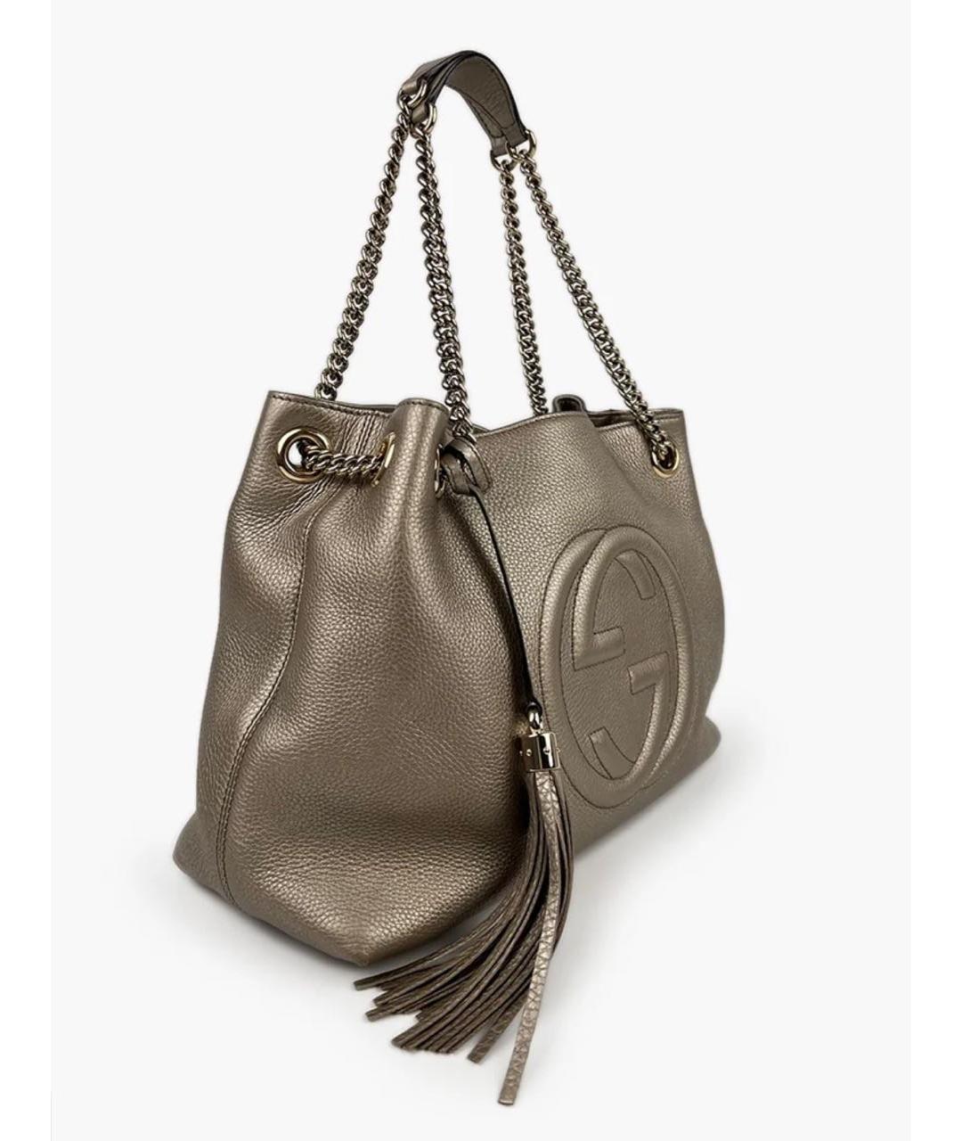 GUCCI Золотая кожаная сумка тоут, фото 4