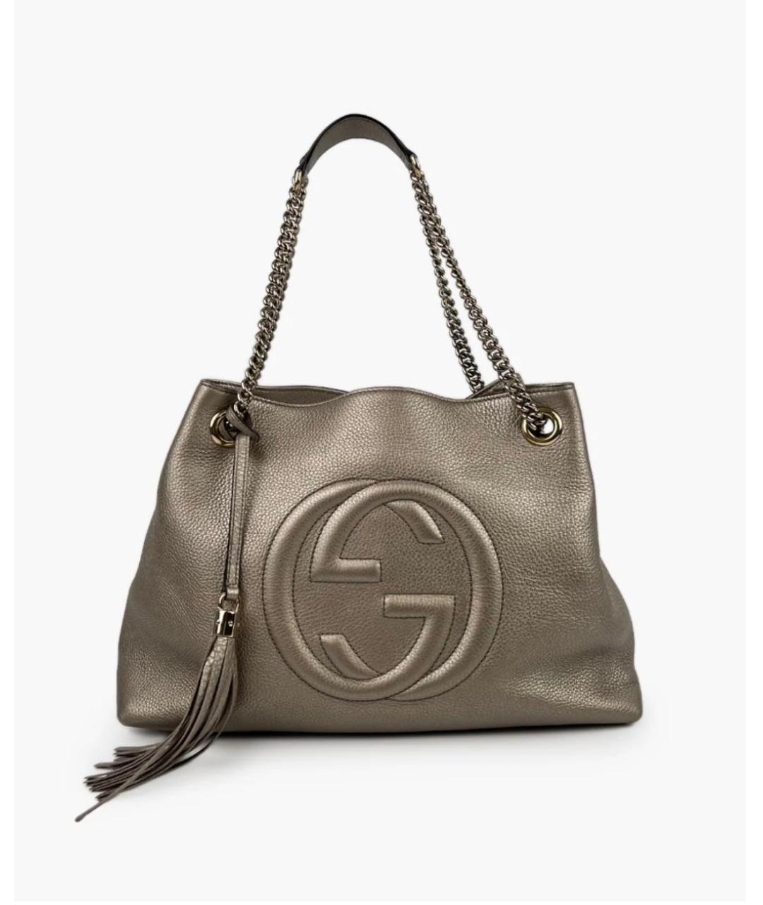 GUCCI Золотая кожаная сумка тоут, фото 9