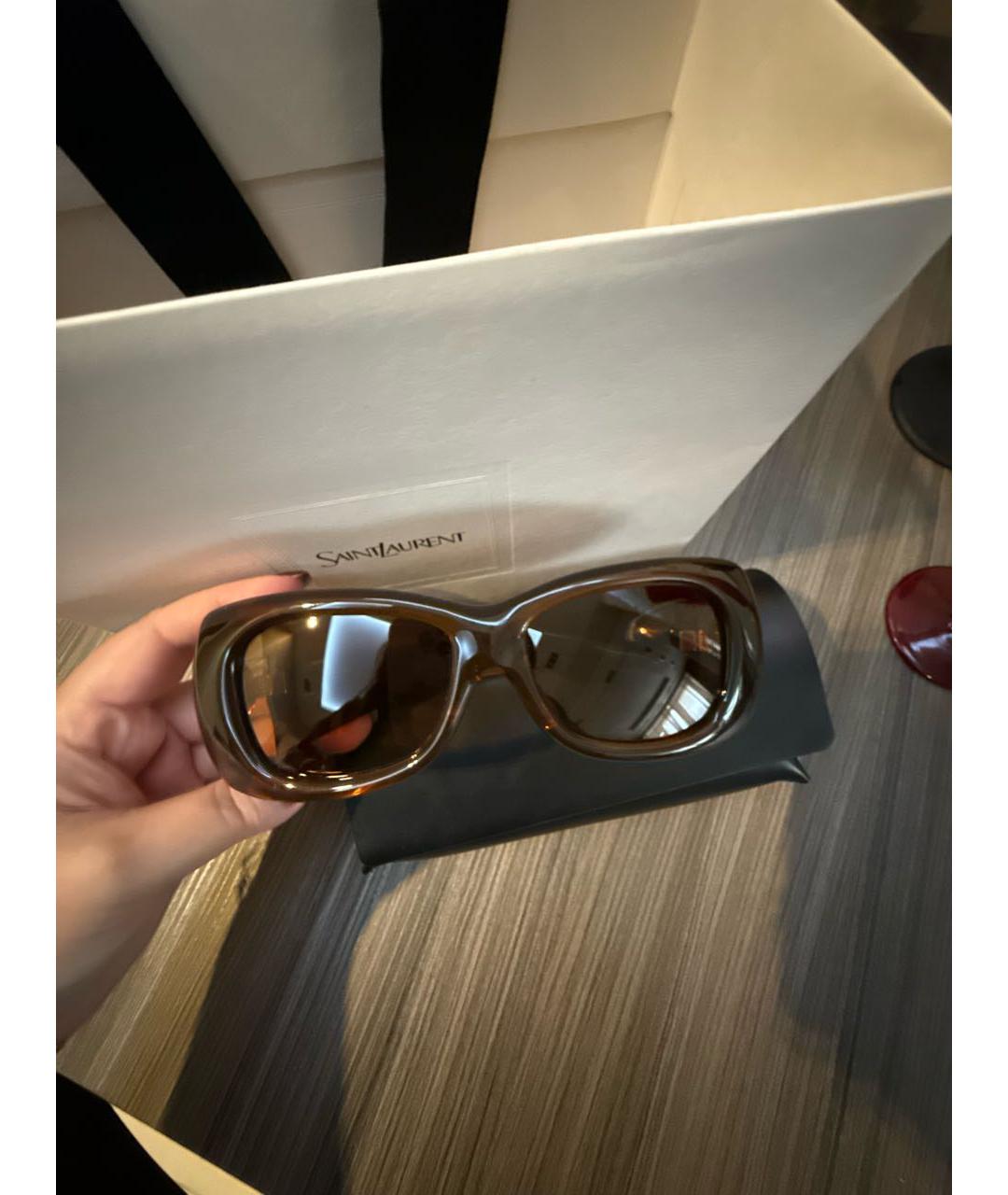 SAINT LAURENT Коричневые пластиковые солнцезащитные очки, фото 3