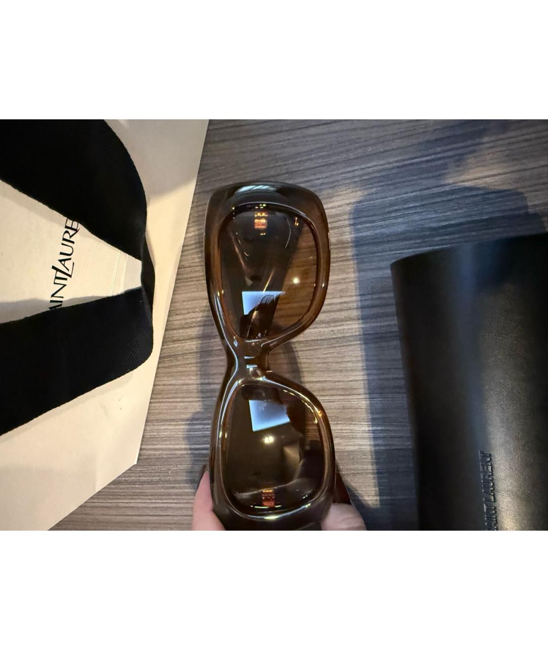 SAINT LAURENT Коричневые пластиковые солнцезащитные очки, фото 4