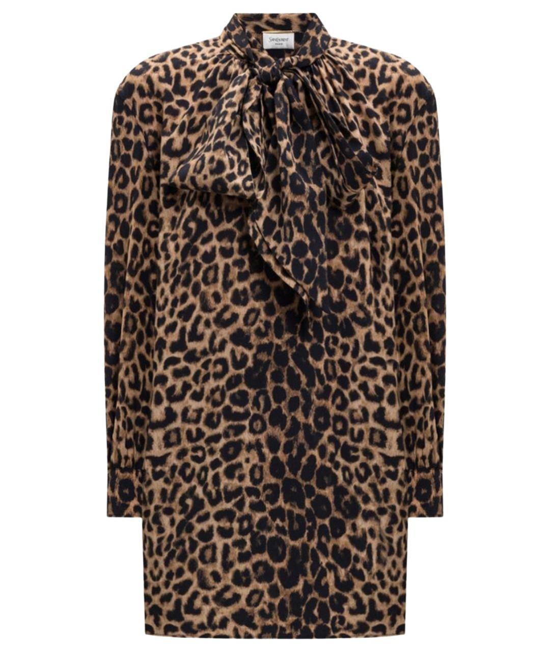 SAINT LAURENT Коричневое шелковое коктейльное платье, фото 1