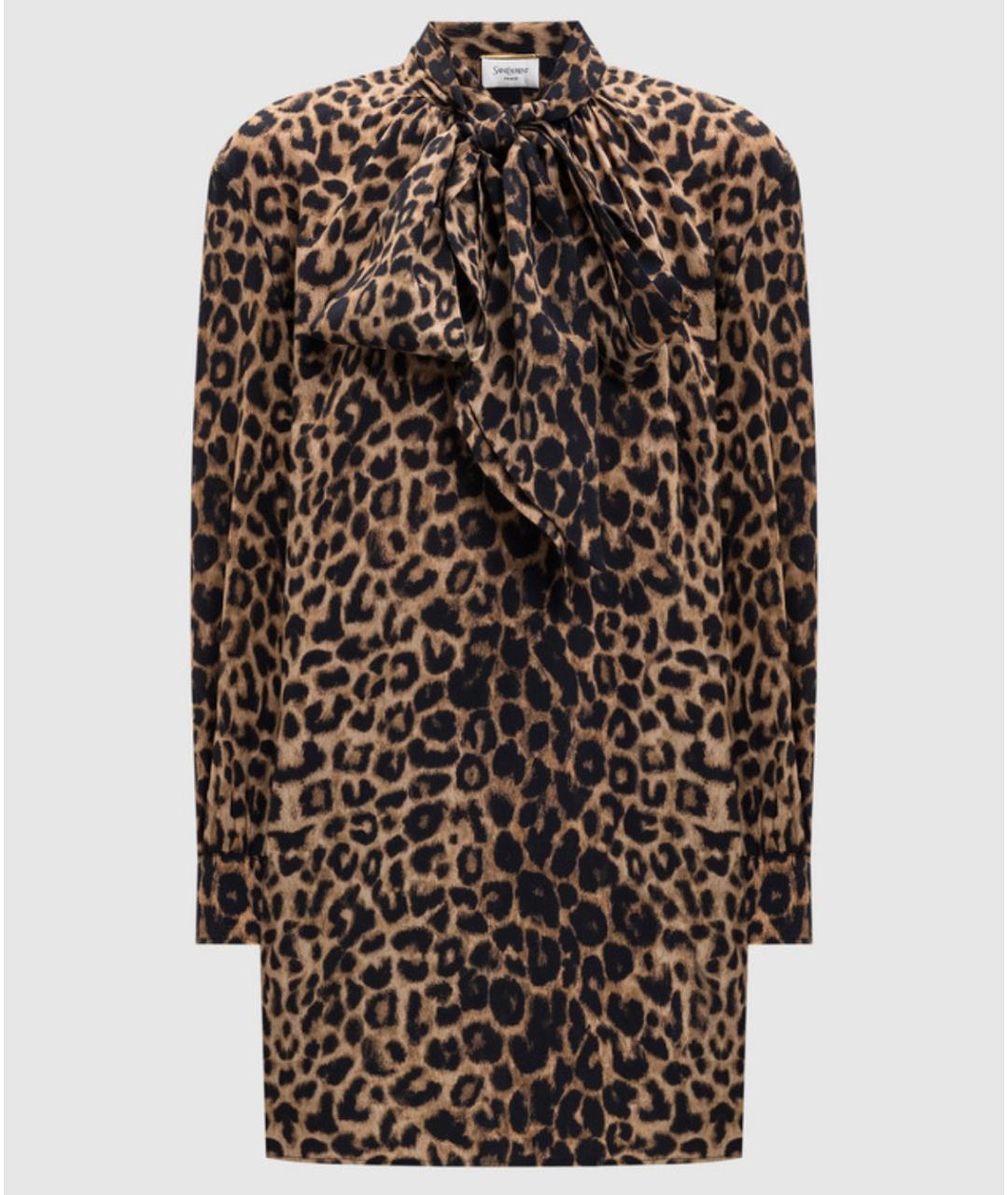SAINT LAURENT Коричневое шелковое коктейльное платье, фото 5