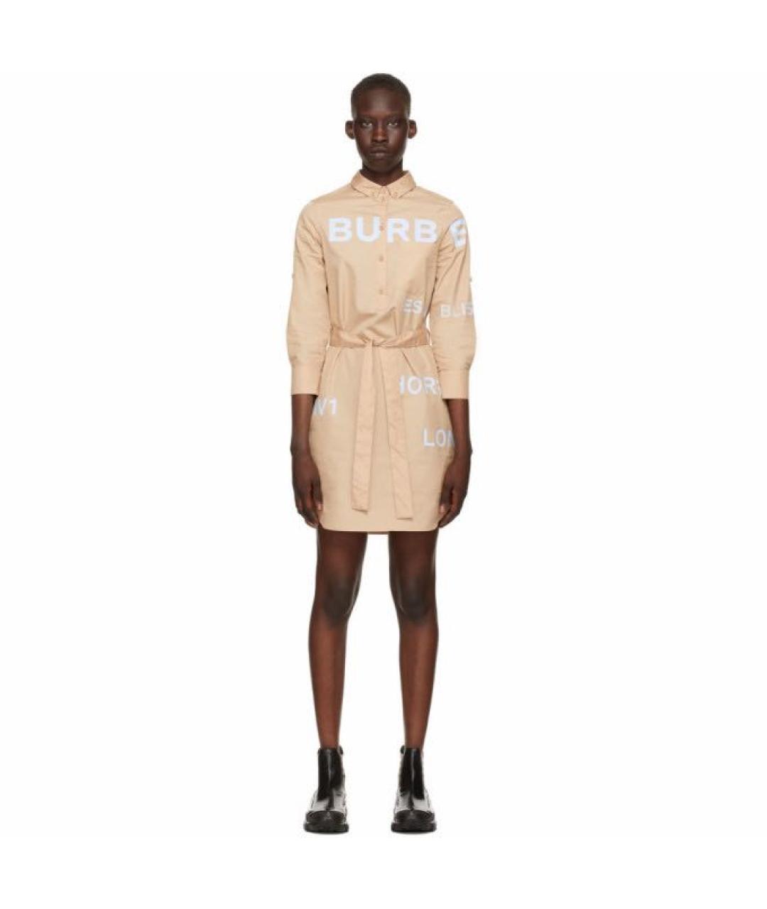 BURBERRY Бежевое хлопковое коктейльное платье, фото 8