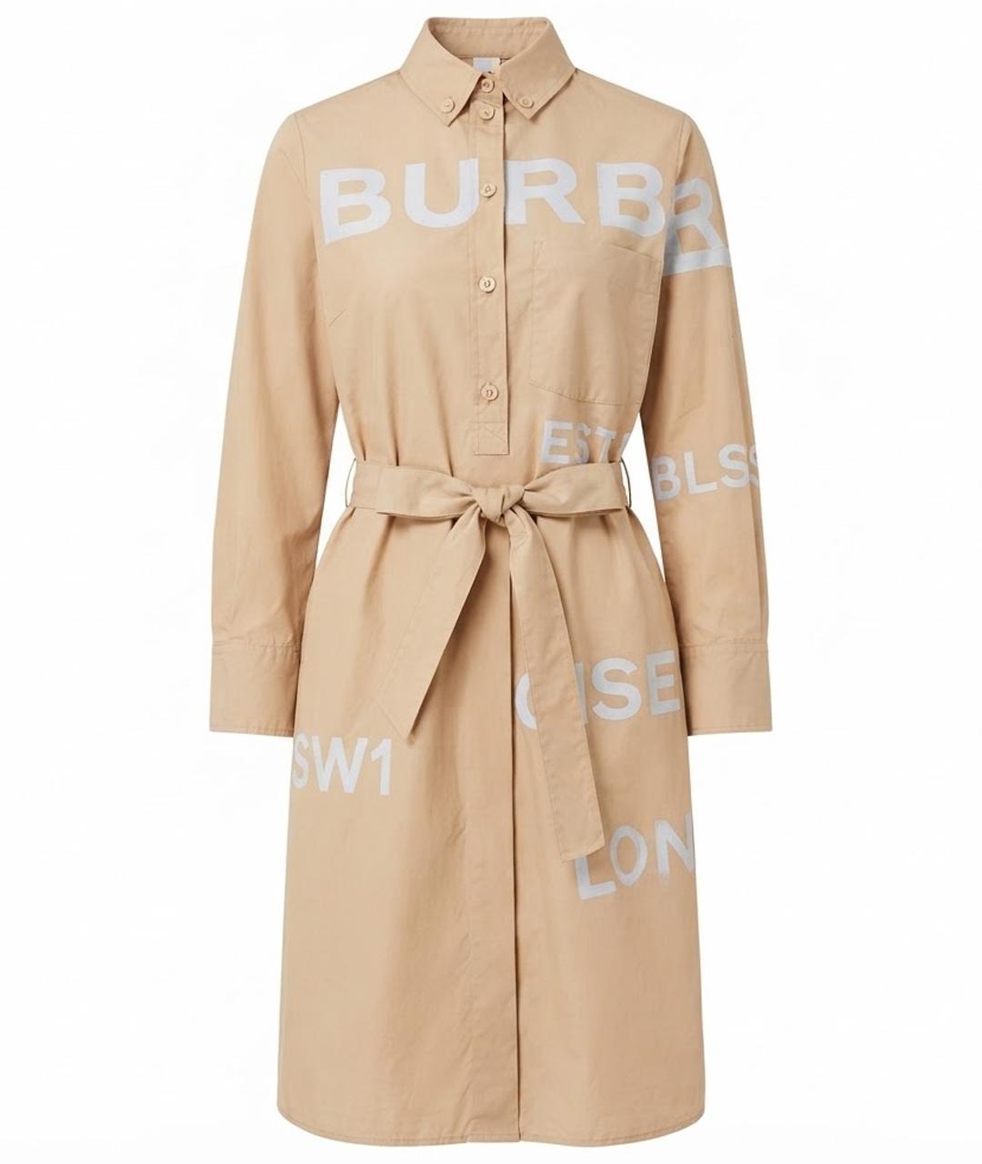 BURBERRY Бежевое хлопковое коктейльное платье, фото 1