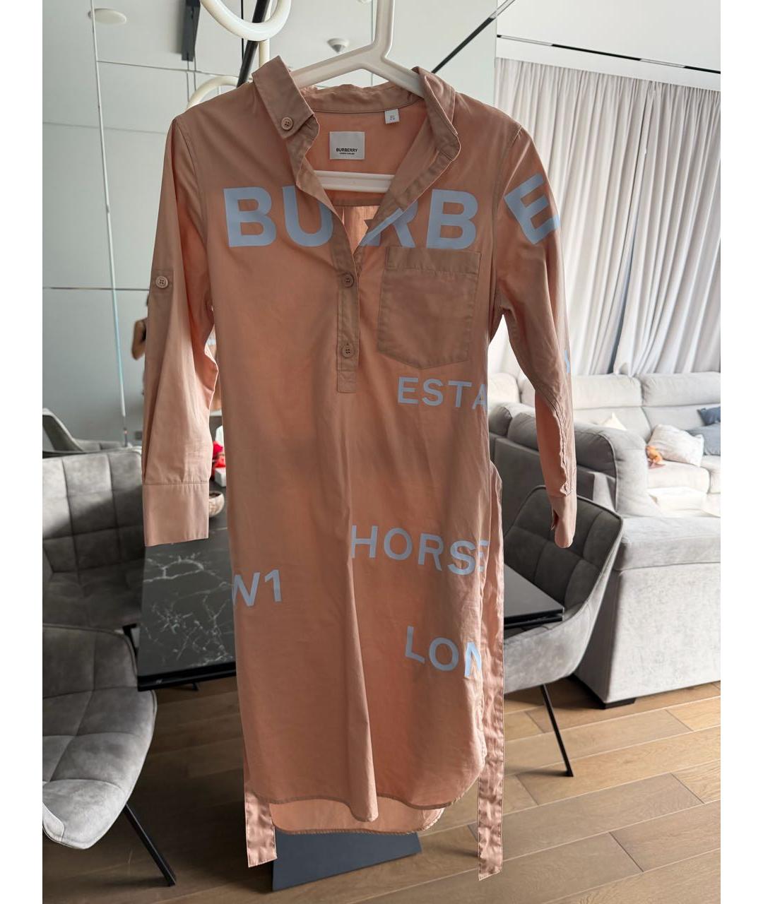 BURBERRY Бежевое хлопковое коктейльное платье, фото 5