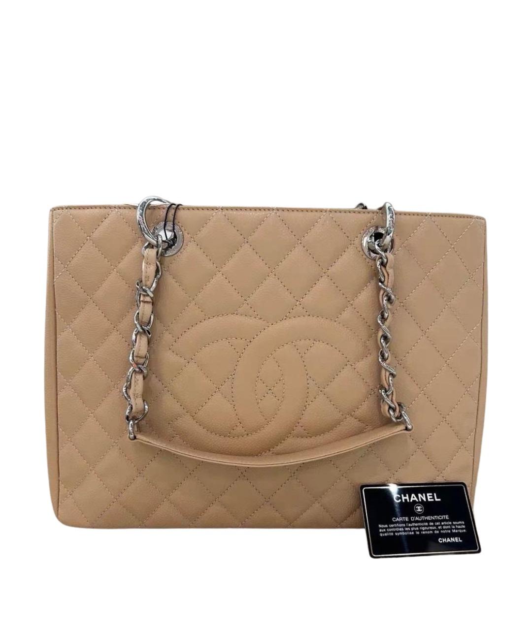 CHANEL Бежевая кожаная сумка тоут, фото 1