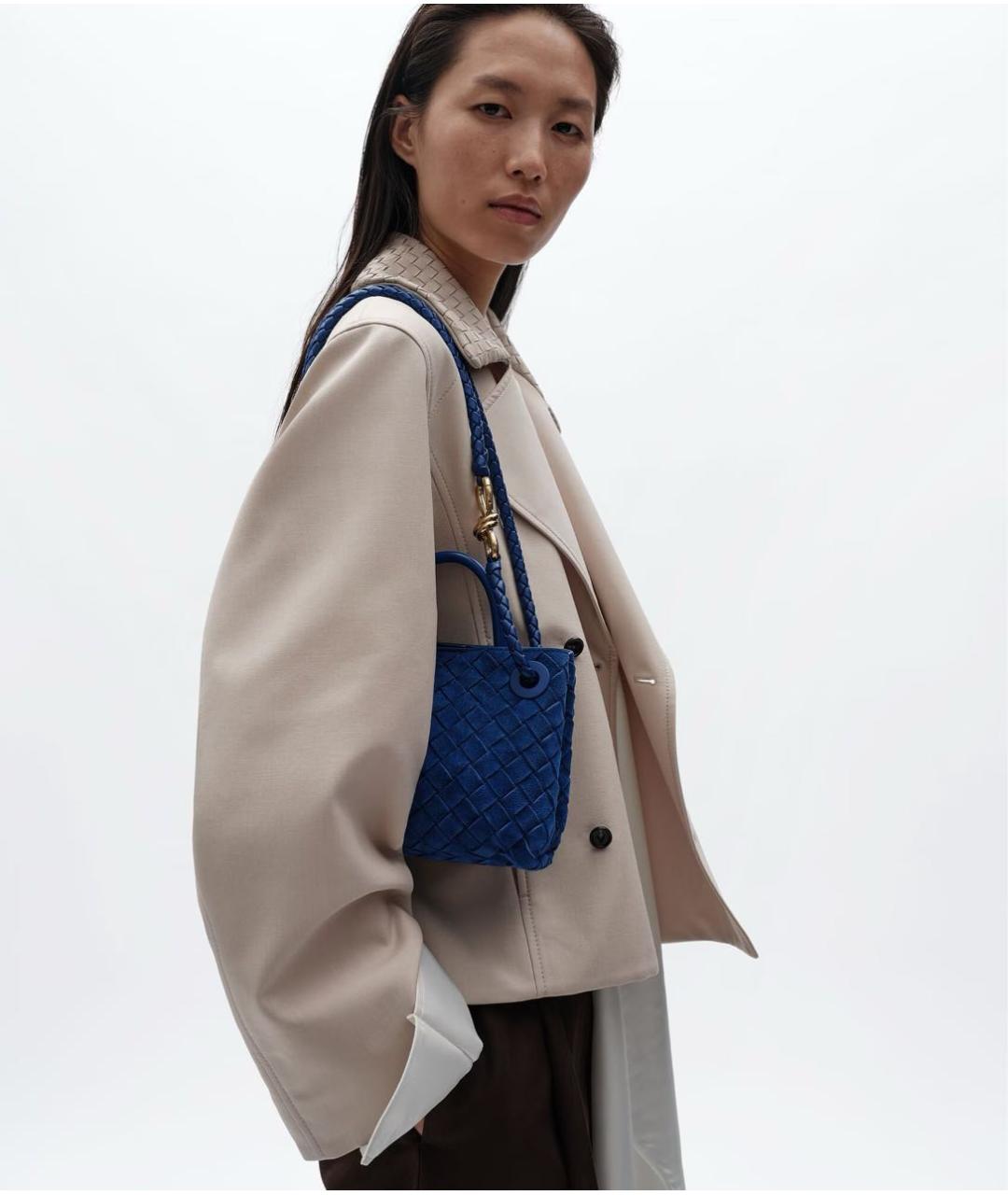 BOTTEGA VENETA Синяя замшевая сумка с короткими ручками, фото 2