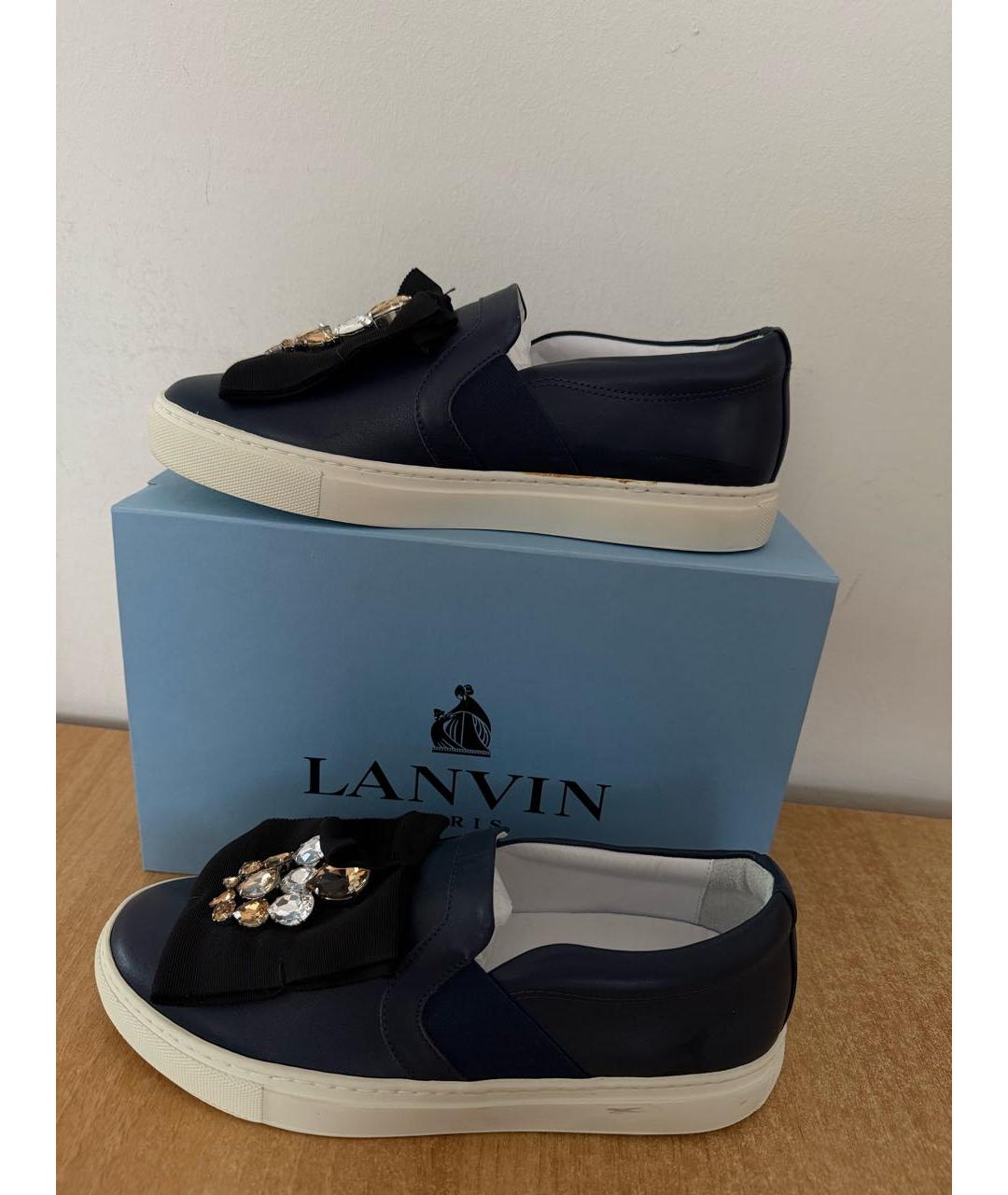 LANVIN Темно-синие кожаные слипоны, фото 2