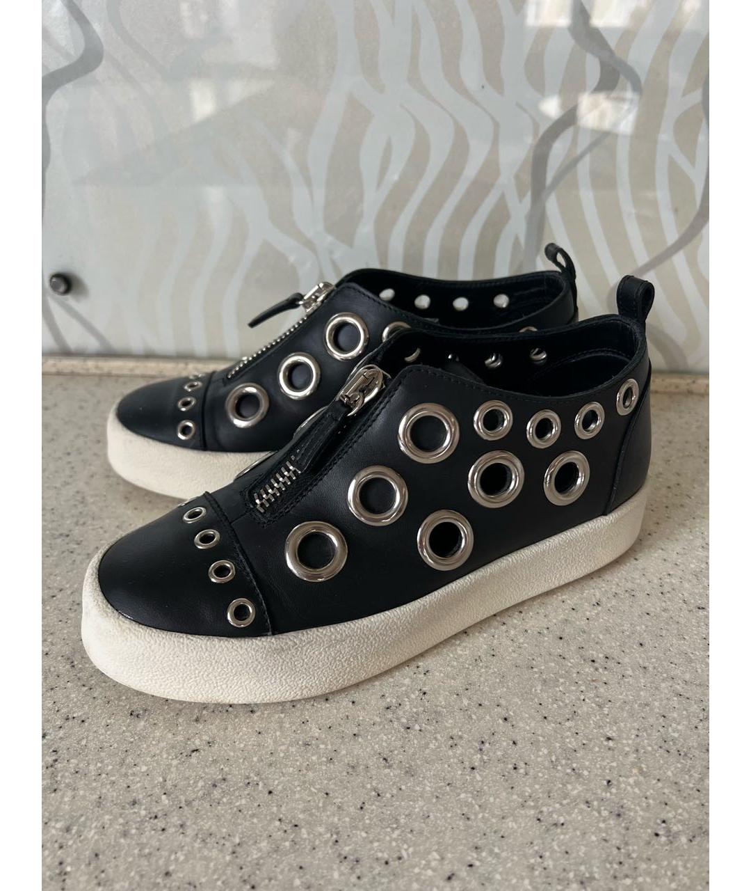 GIUSEPPE ZANOTTI DESIGN Черные кожаные кеды, фото 6