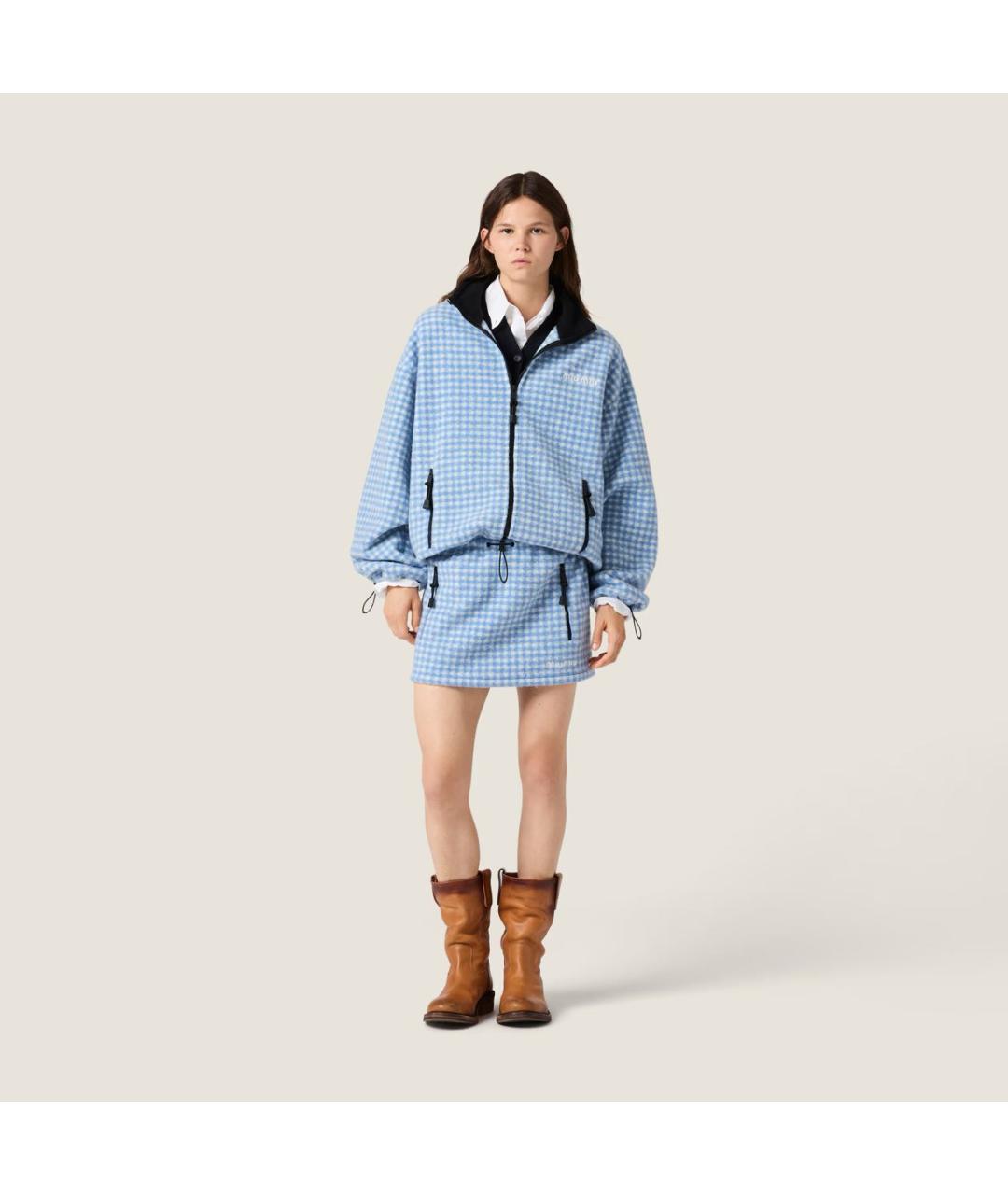 MIU MIU Голубая полиэстеровая куртка, фото 2