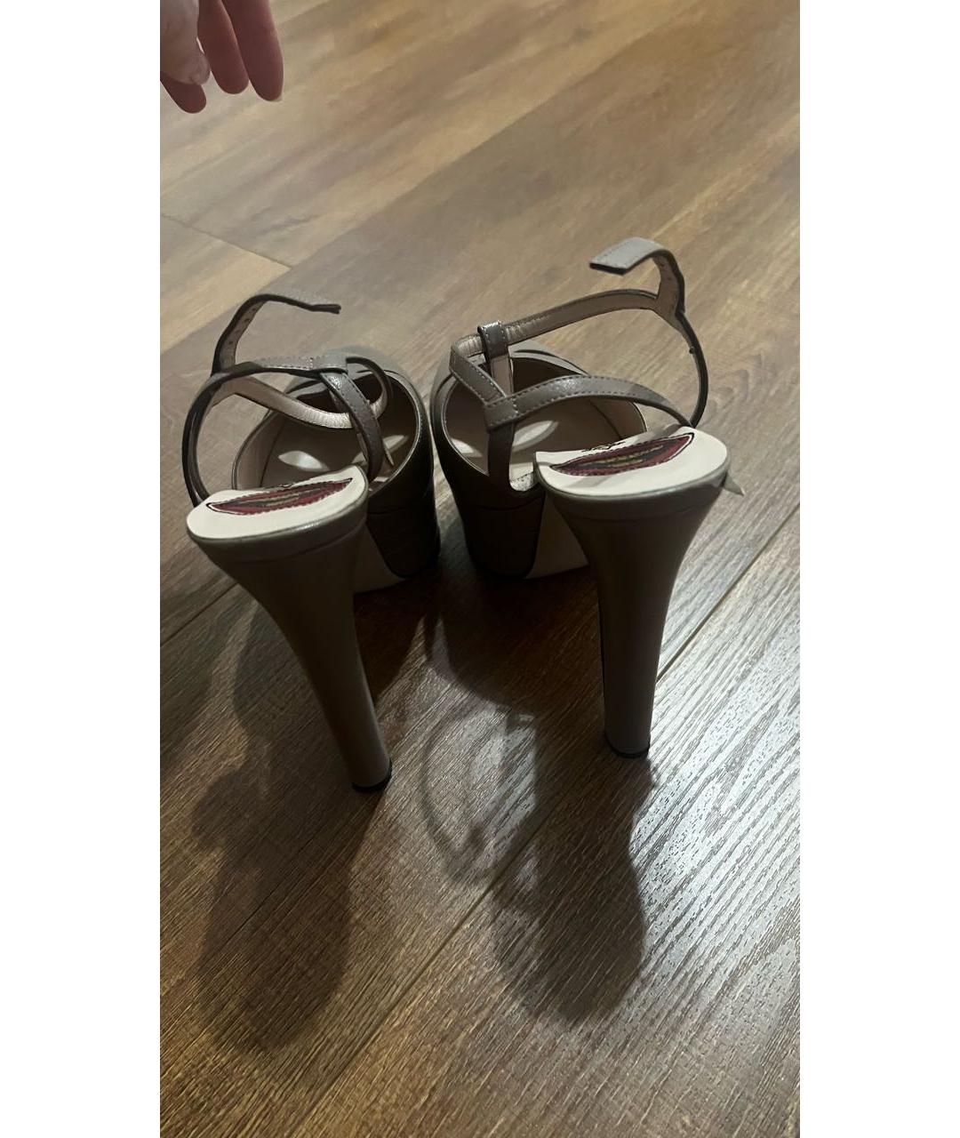 GUCCI Бежевые кожаные босоножки, фото 3