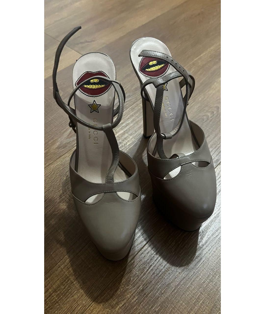 GUCCI Бежевые кожаные босоножки, фото 2
