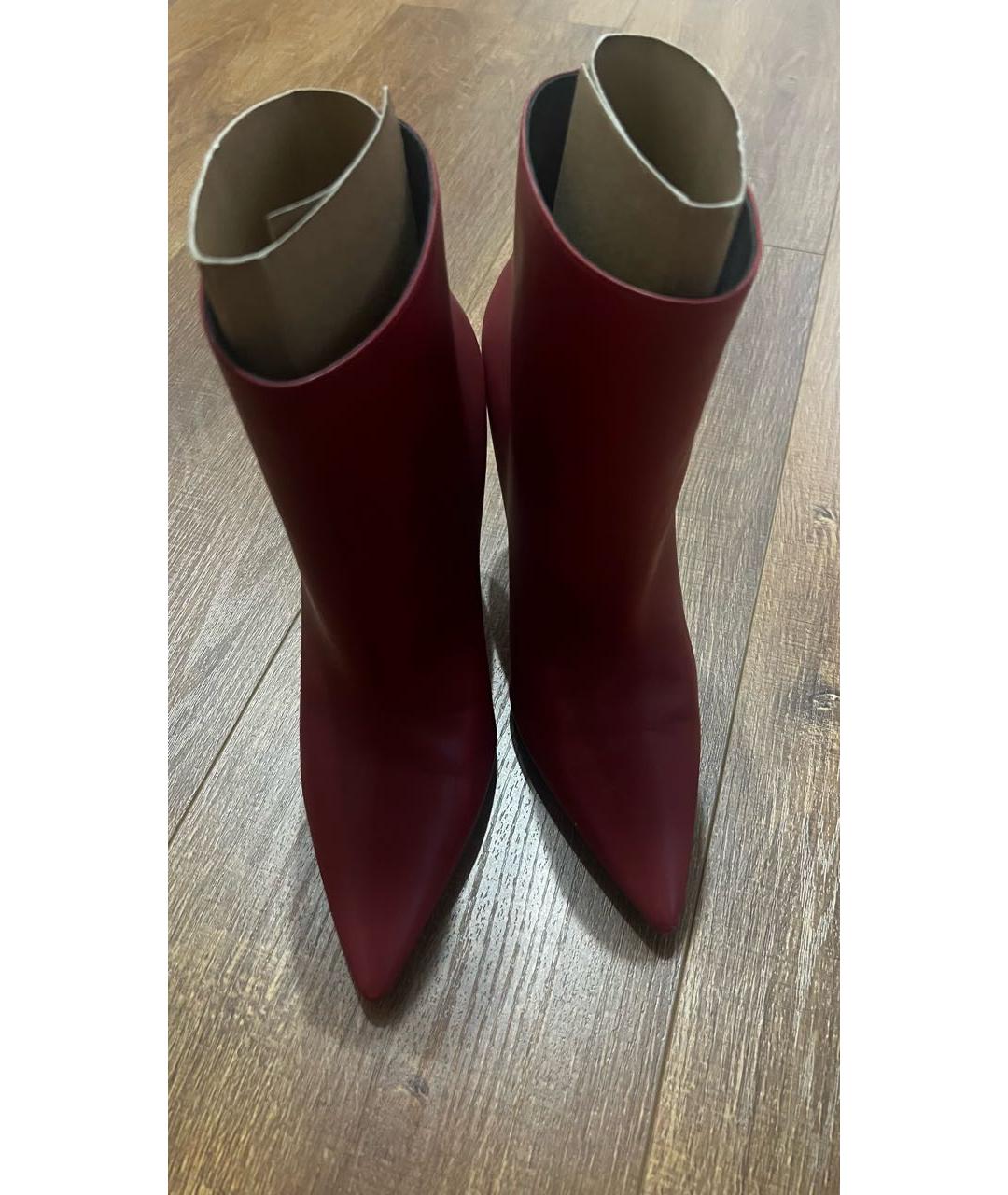 SAINT LAURENT Бордовые кожаные ботильоны, фото 2