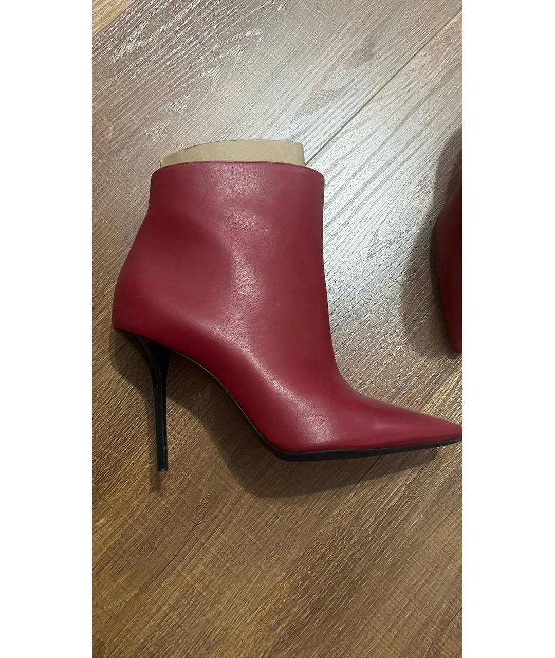 SAINT LAURENT Бордовые кожаные ботильоны, фото 5