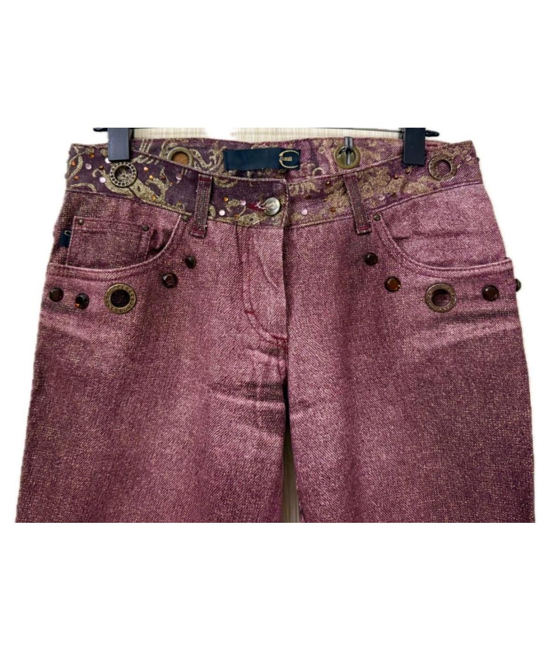 JUST CAVALLI Бордовые хлопковые прямые джинсы, фото 4