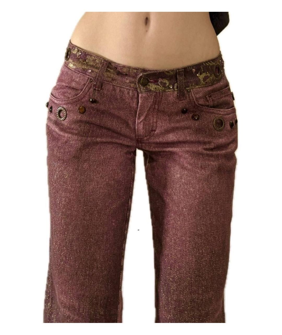 JUST CAVALLI Бордовые хлопковые прямые джинсы, фото 6