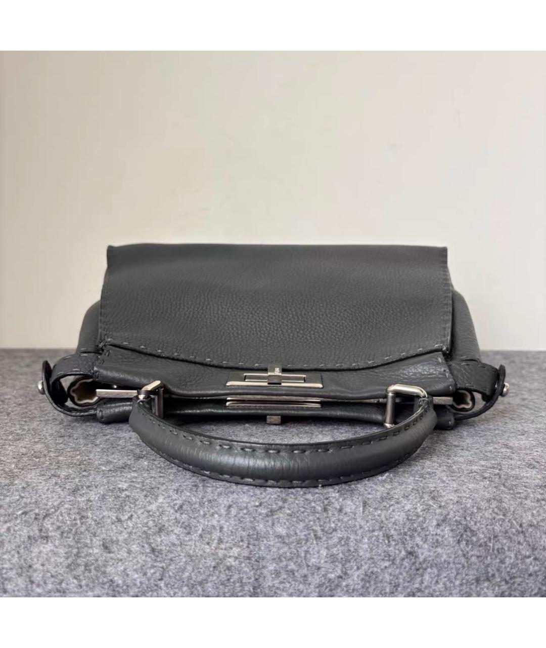FENDI Черная кожаная сумка тоут, фото 5